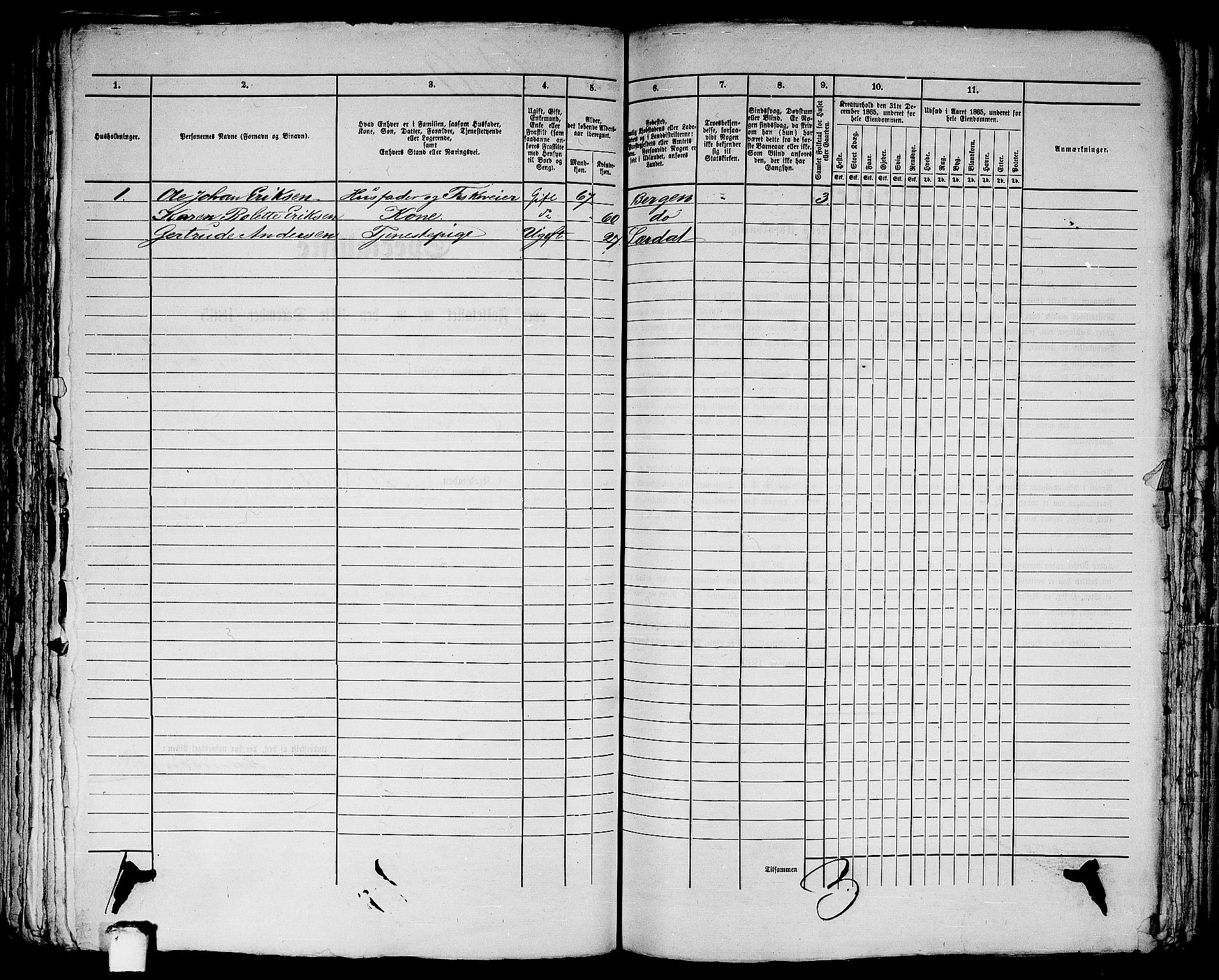 RA, 1865 census for Bergen, 1865, p. 3911