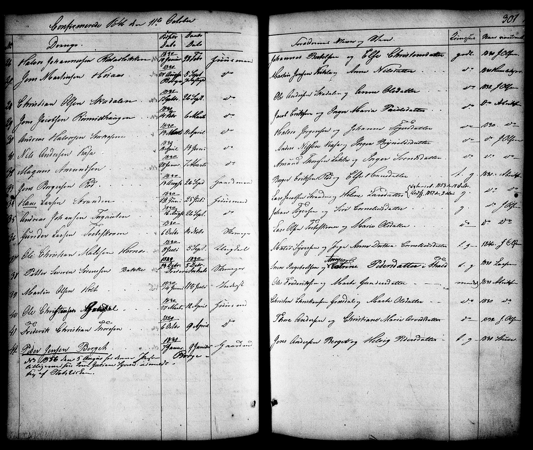 Skjeberg prestekontor Kirkebøker, AV/SAO-A-10923/F/Fa/L0006: Parish register (official) no. I 6, 1846-1858, p. 301