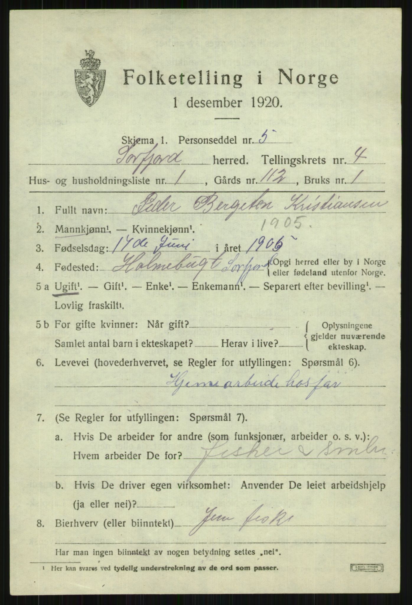 SATØ, 1920 census for Sørfjord, 1920, p. 1358