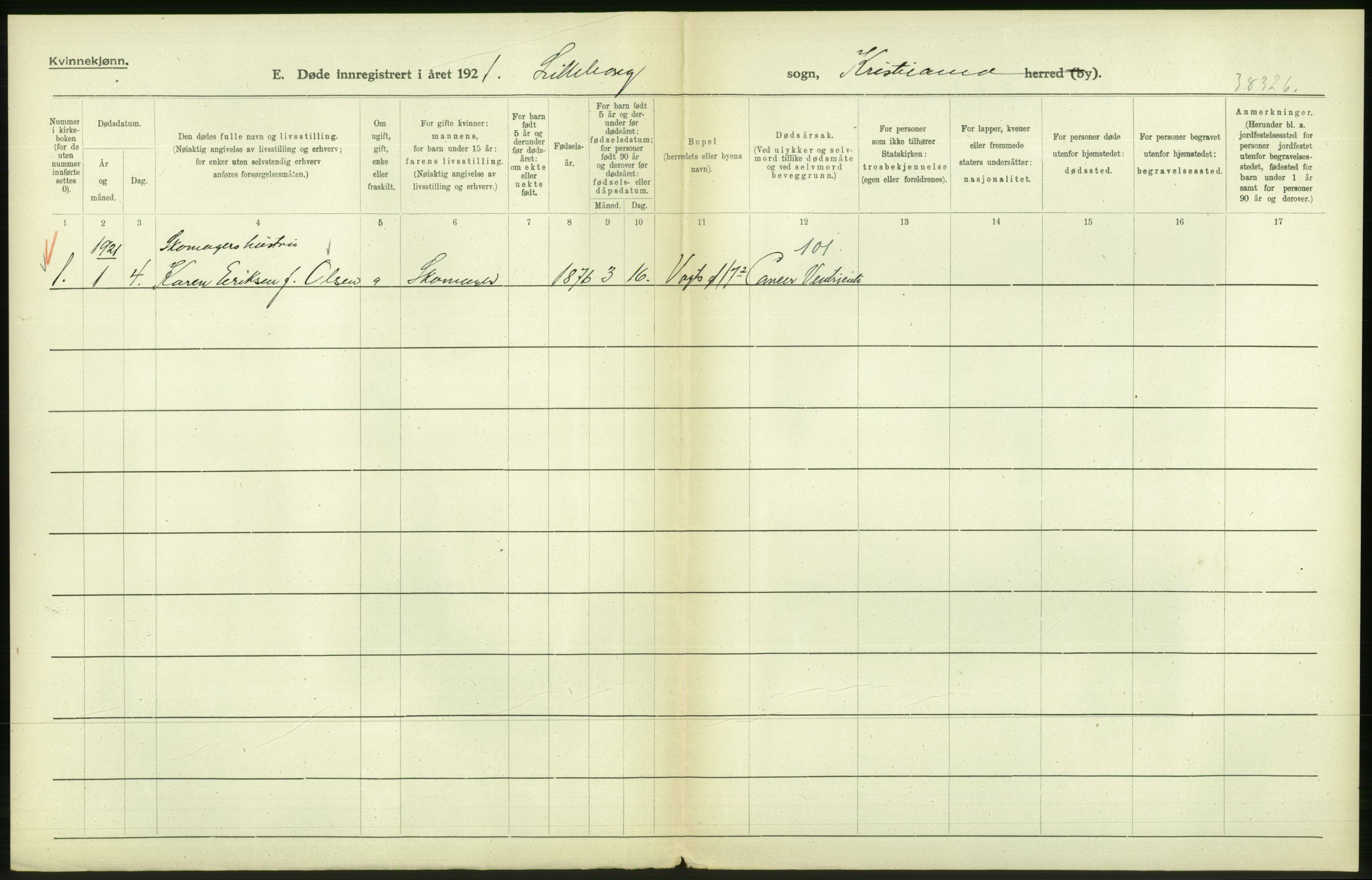 Statistisk sentralbyrå, Sosiodemografiske emner, Befolkning, AV/RA-S-2228/D/Df/Dfc/Dfca/L0012: Kristiania: Døde, 1921, p. 122