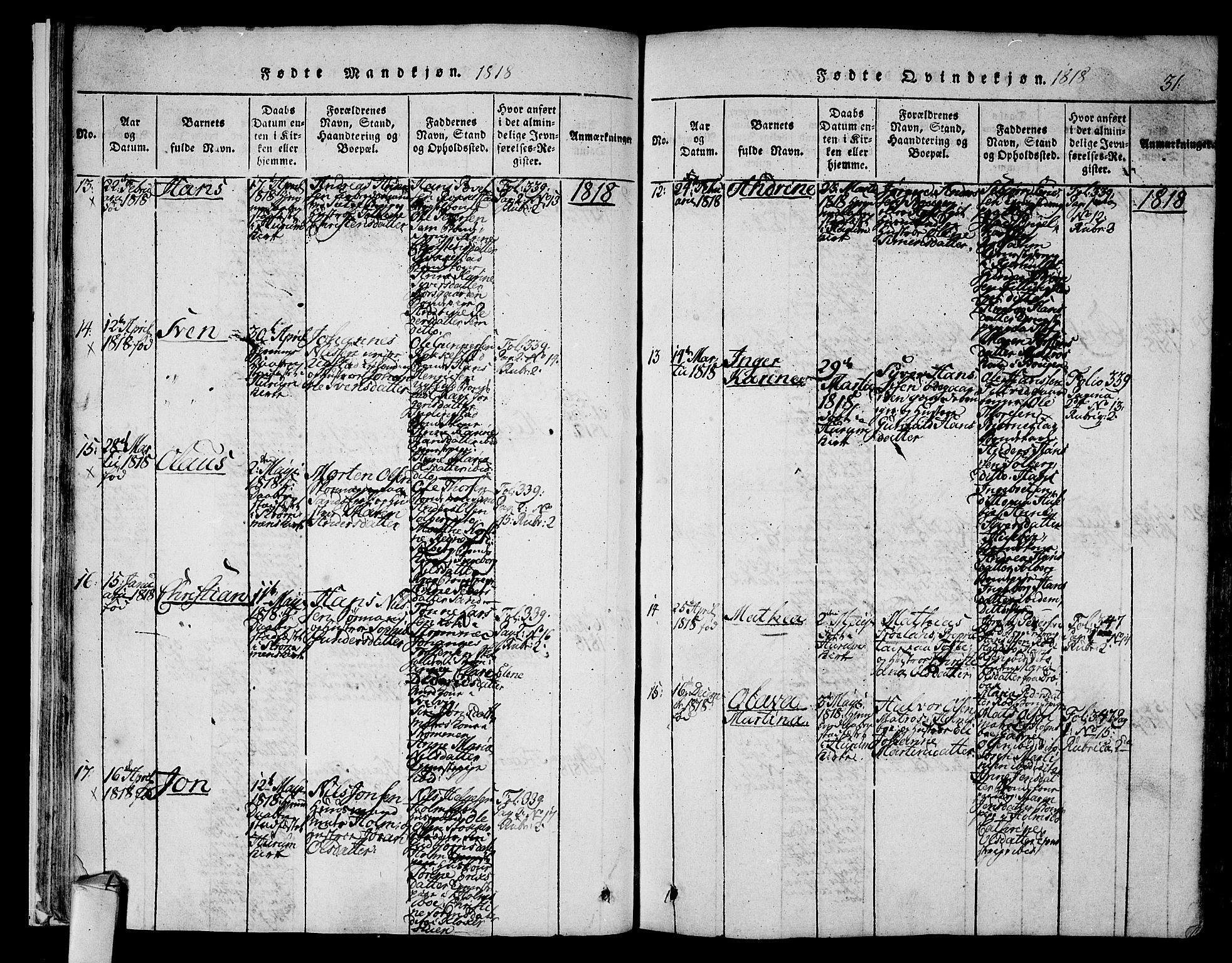 Hurum kirkebøker, AV/SAKO-A-229/F/Fa/L0009: Parish register (official) no. 9, 1816-1826, p. 31