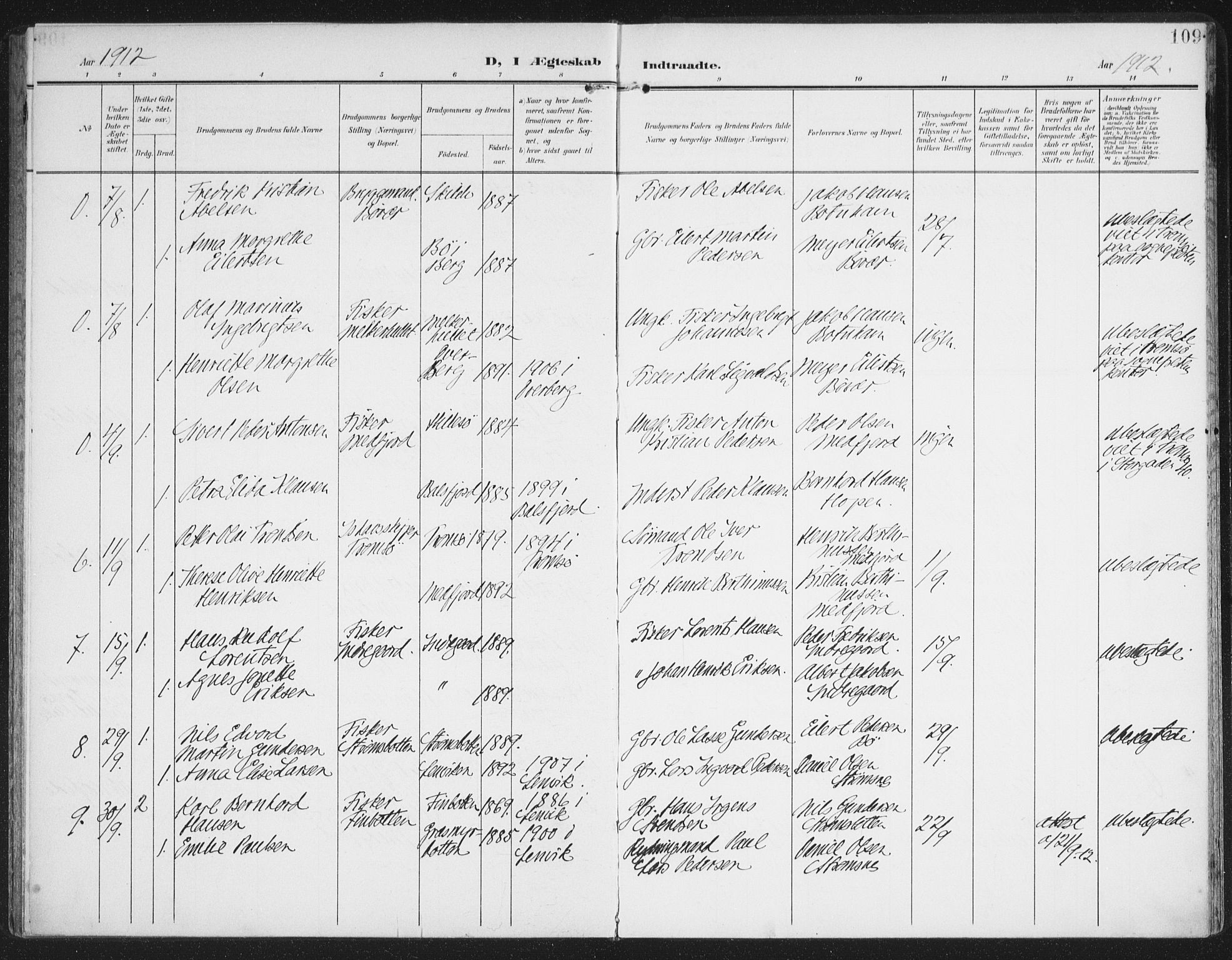 Berg sokneprestkontor, AV/SATØ-S-1318/G/Ga/Gaa/L0007kirke: Parish register (official) no. 7, 1906-1915, p. 109