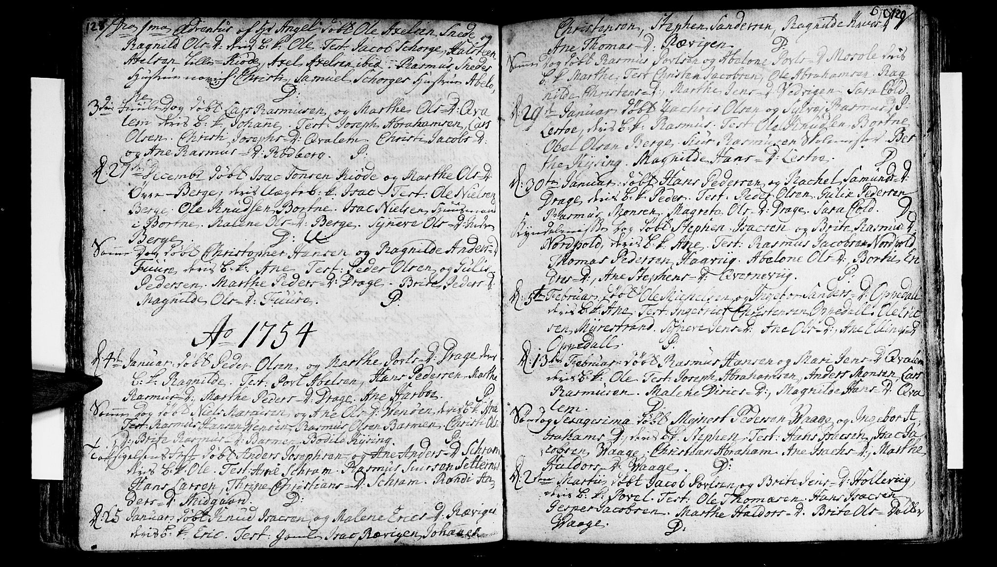 Selje sokneprestembete, SAB/A-99938/H/Ha/Haa/Haaa: Parish register (official) no. A 4, 1743-1759, p. 128-129