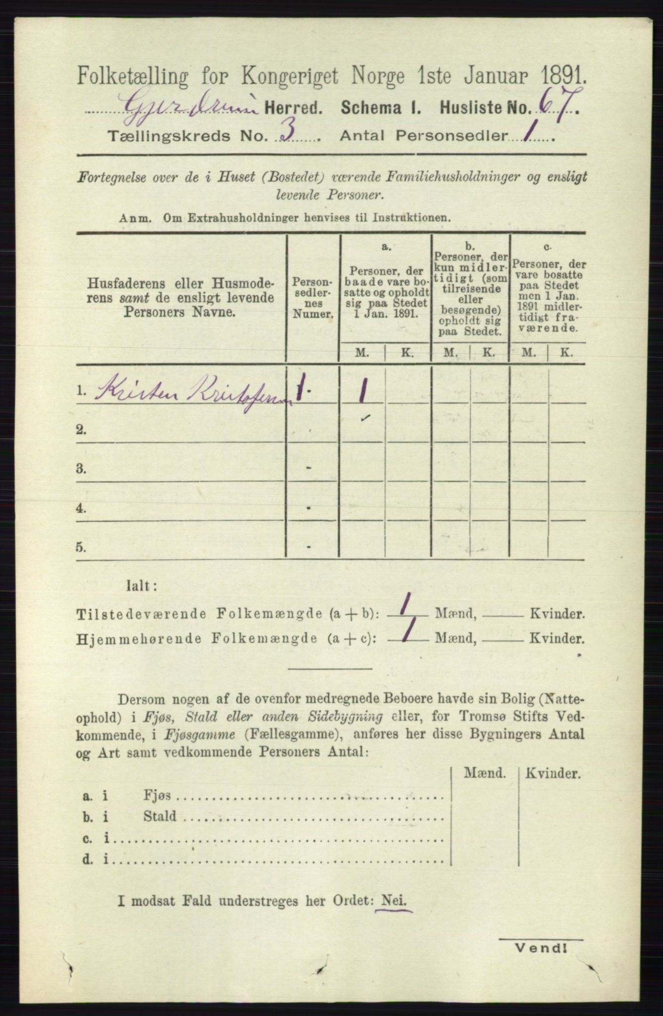 RA, 1891 census for 0234 Gjerdrum, 1891, p. 1227