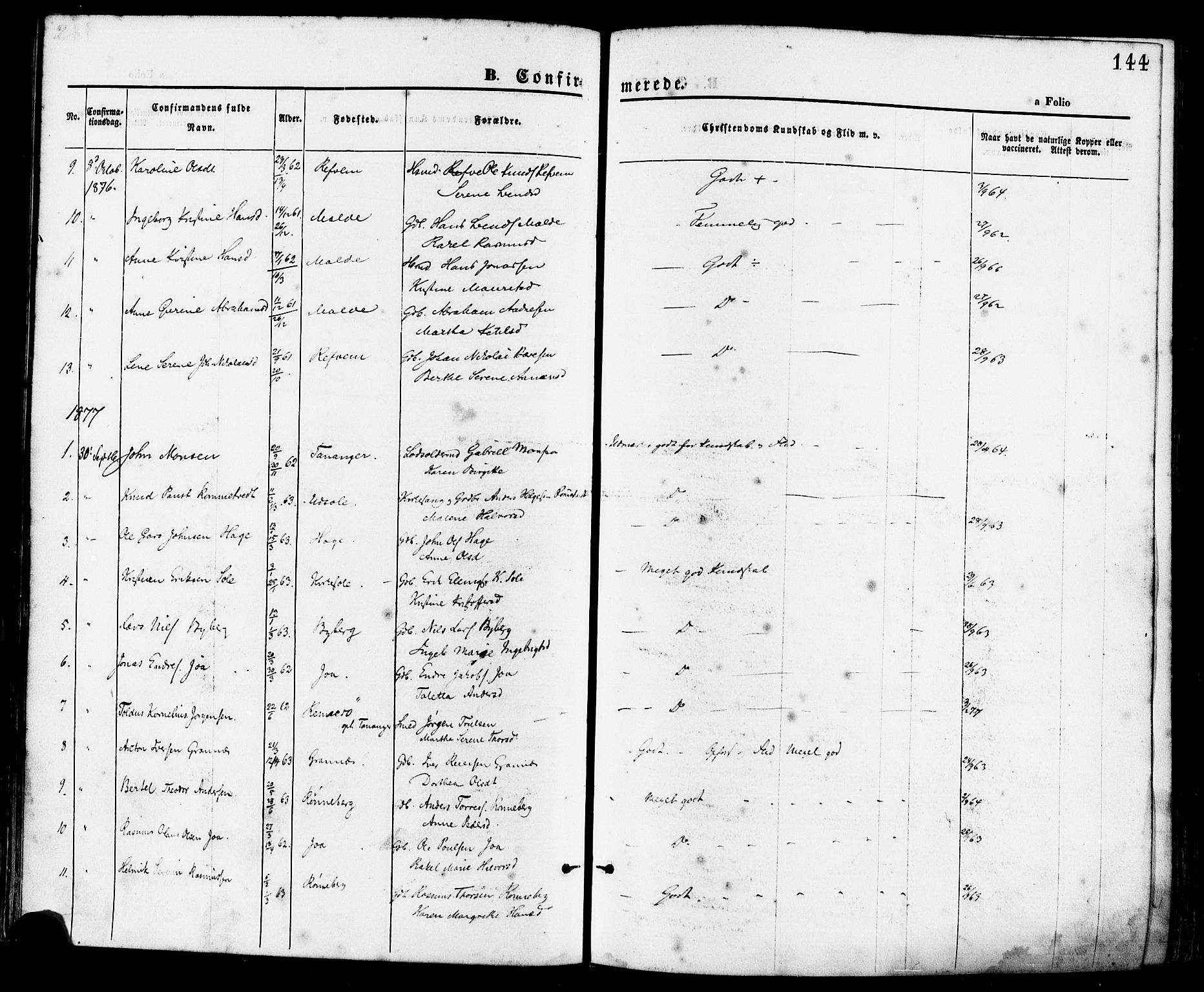 Håland sokneprestkontor, SAST/A-101802/001/30BA/L0009: Parish register (official) no. A 8, 1871-1882, p. 144