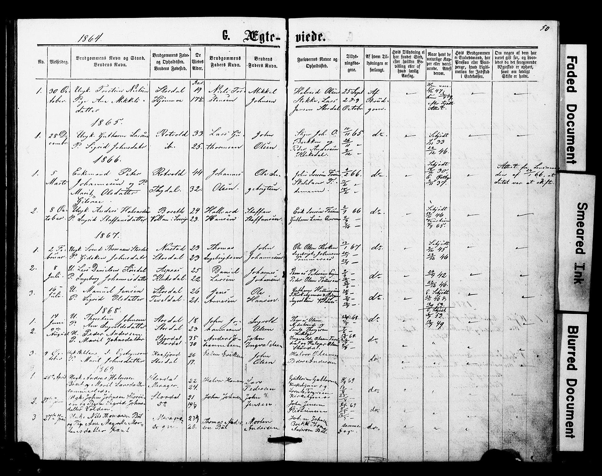 Ministerialprotokoller, klokkerbøker og fødselsregistre - Nord-Trøndelag, SAT/A-1458/707/L0052: Parish register (copy) no. 707C01, 1864-1897, p. 50