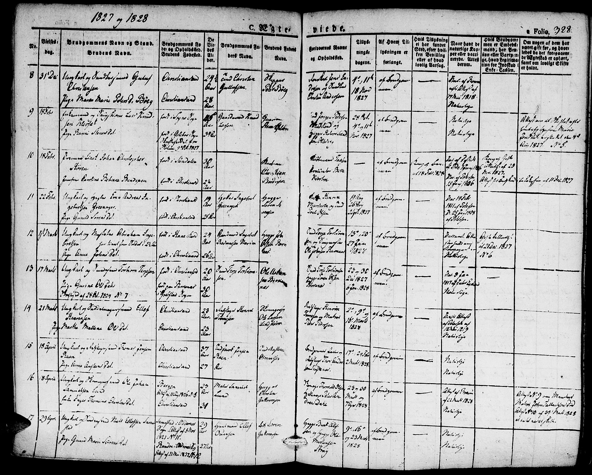 Kristiansand domprosti, SAK/1112-0006/F/Fa/L0011: Parish register (official) no. A 11, 1827-1841, p. 328