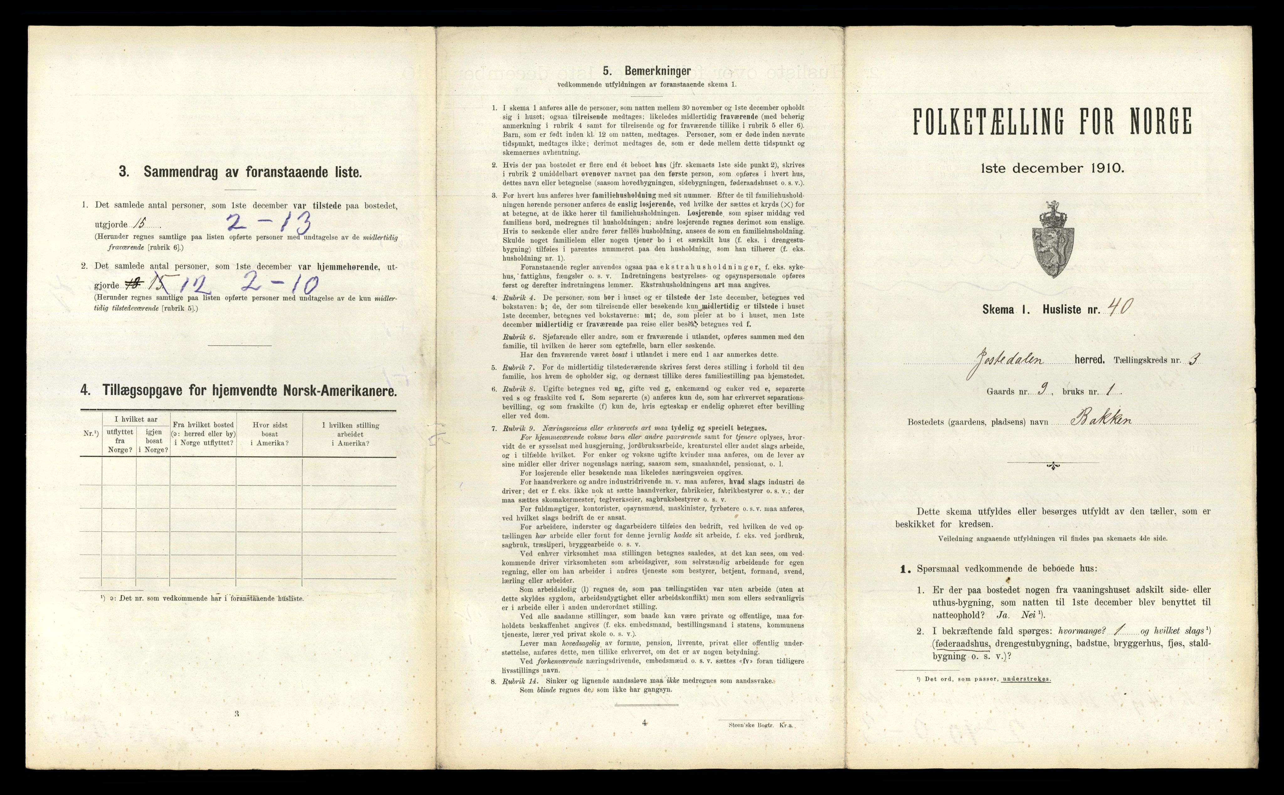 RA, 1910 census for Jostedal, 1910, p. 201