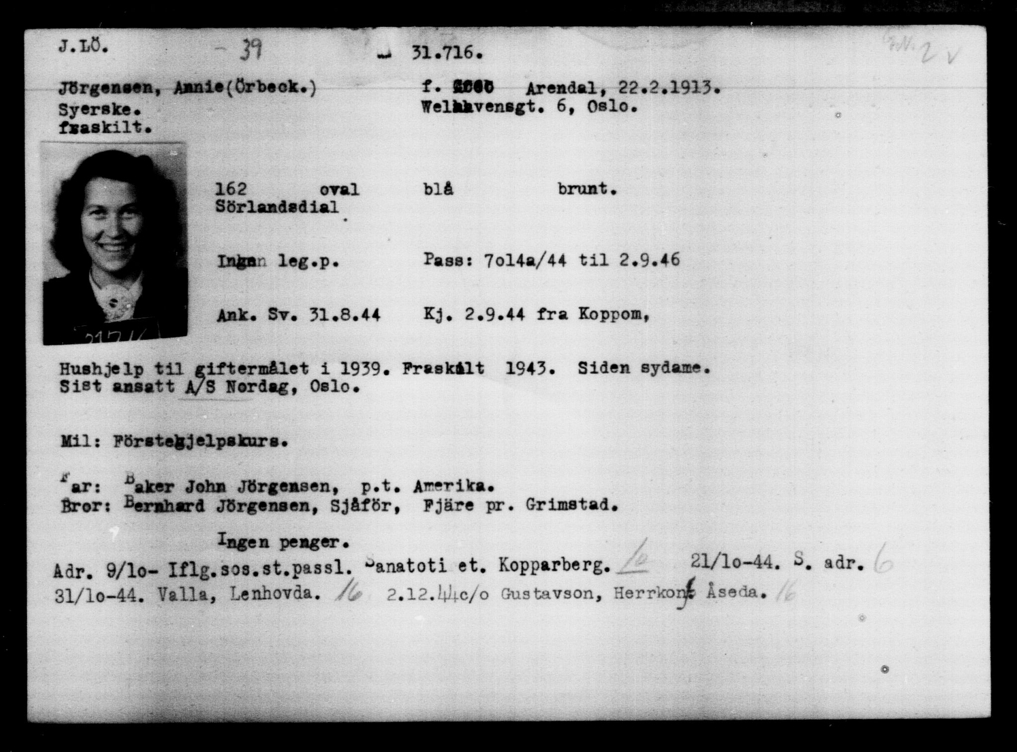 Utenriksstasjonene, Legasjonen i Stockholm, Flyktningkontoret, AV/RA-S-6753/V/Va/L0013: Kjesäterkartoteket, flyktninger med registreringsnr. 31500-34731, 1940-1945, p. 232