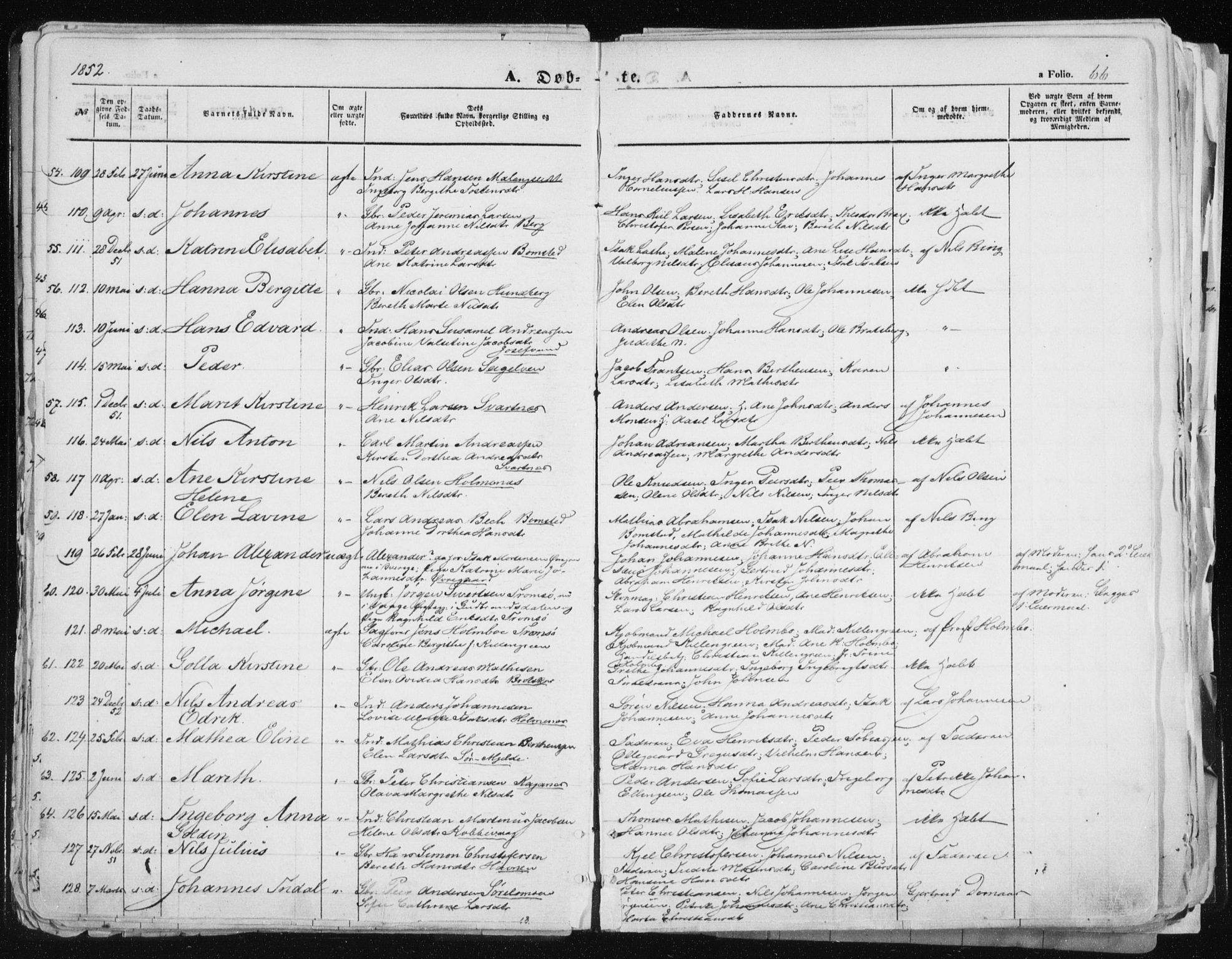 Tromsø sokneprestkontor/stiftsprosti/domprosti, SATØ/S-1343/G/Ga/L0010kirke: Parish register (official) no. 10, 1848-1855, p. 66