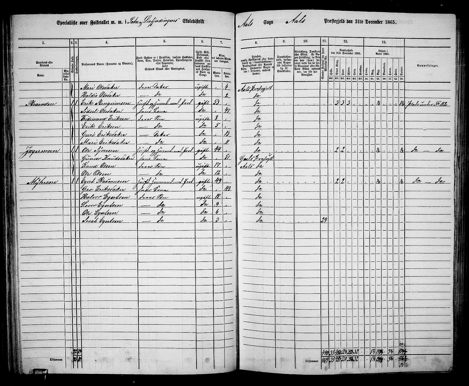 RA, 1865 census for Ål, 1865, p. 72