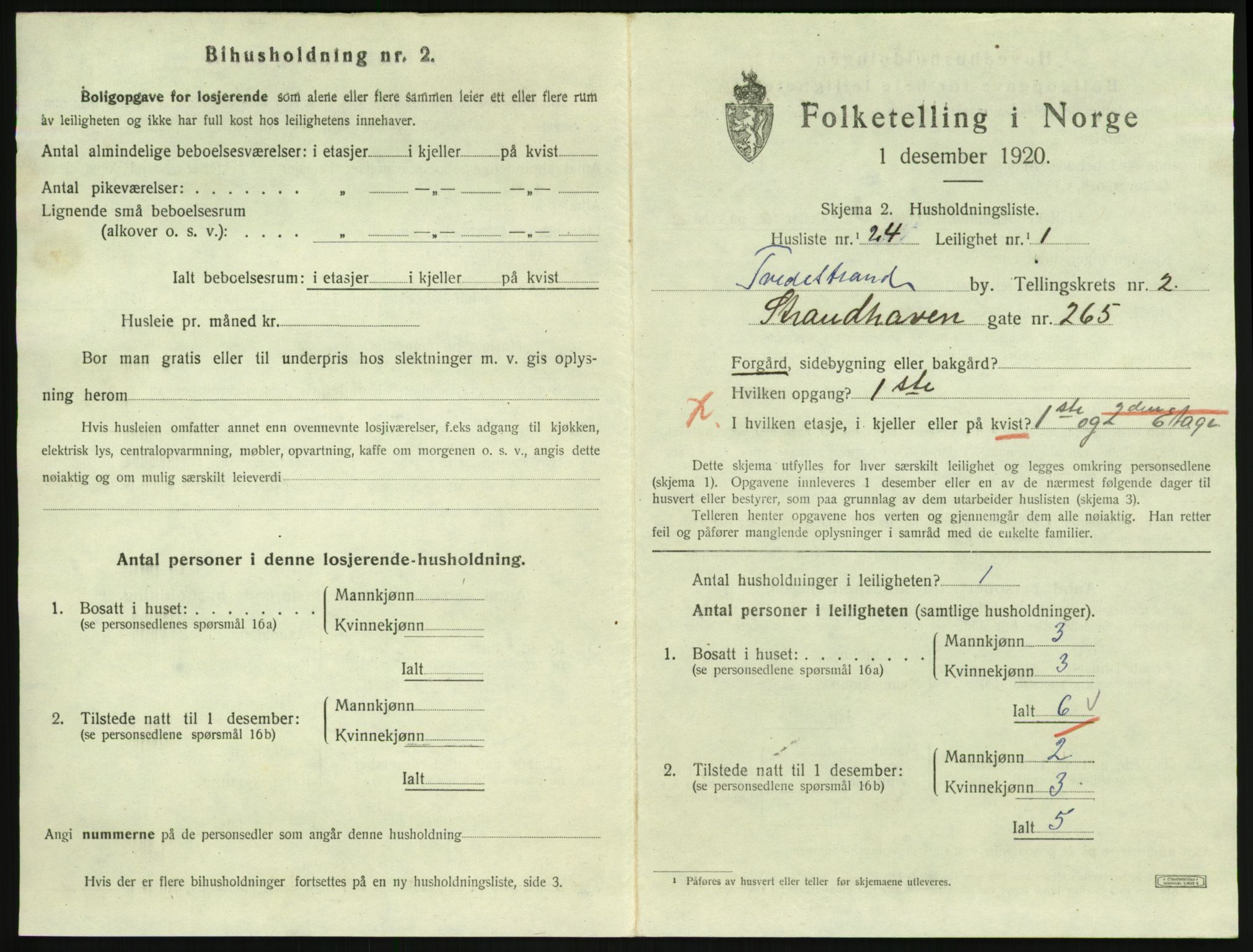 SAK, 1920 census for Tvedestrand, 1920, p. 1003