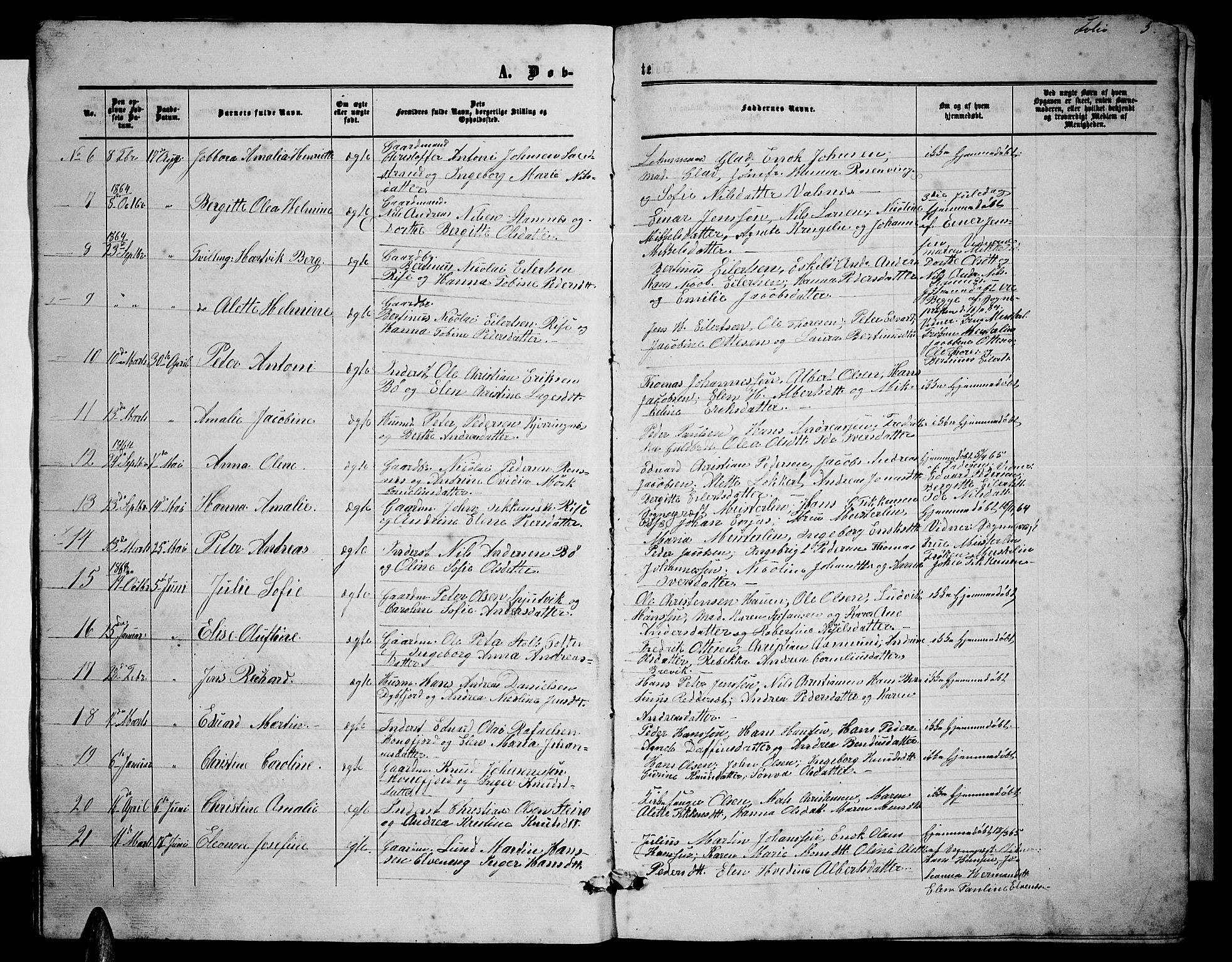 Ministerialprotokoller, klokkerbøker og fødselsregistre - Nordland, SAT/A-1459/895/L1381: Parish register (copy) no. 895C03, 1864-1885, p. 5
