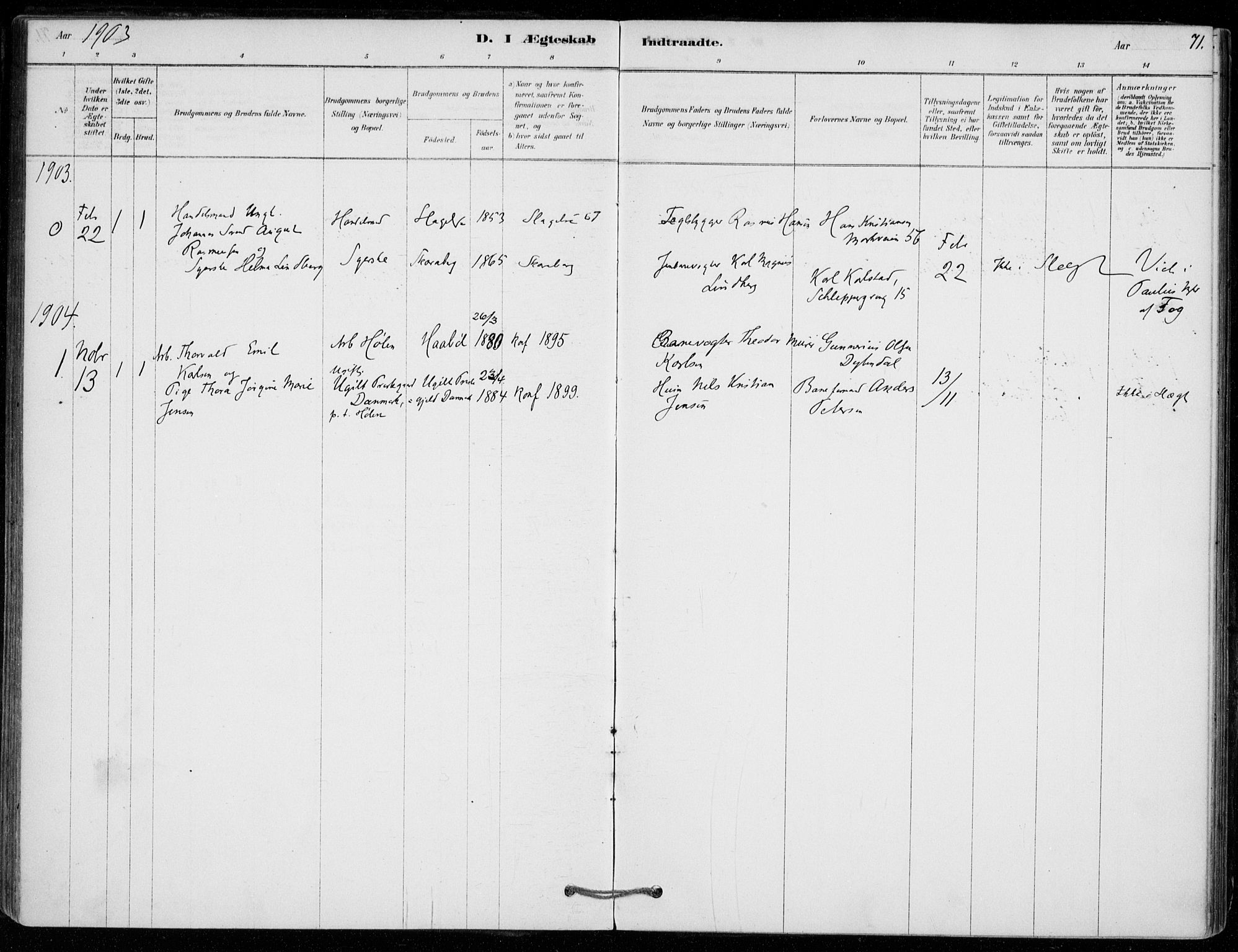 Vestby prestekontor Kirkebøker, SAO/A-10893/F/Fe/L0001: Parish register (official) no. V 1, 1878-1931, p. 71