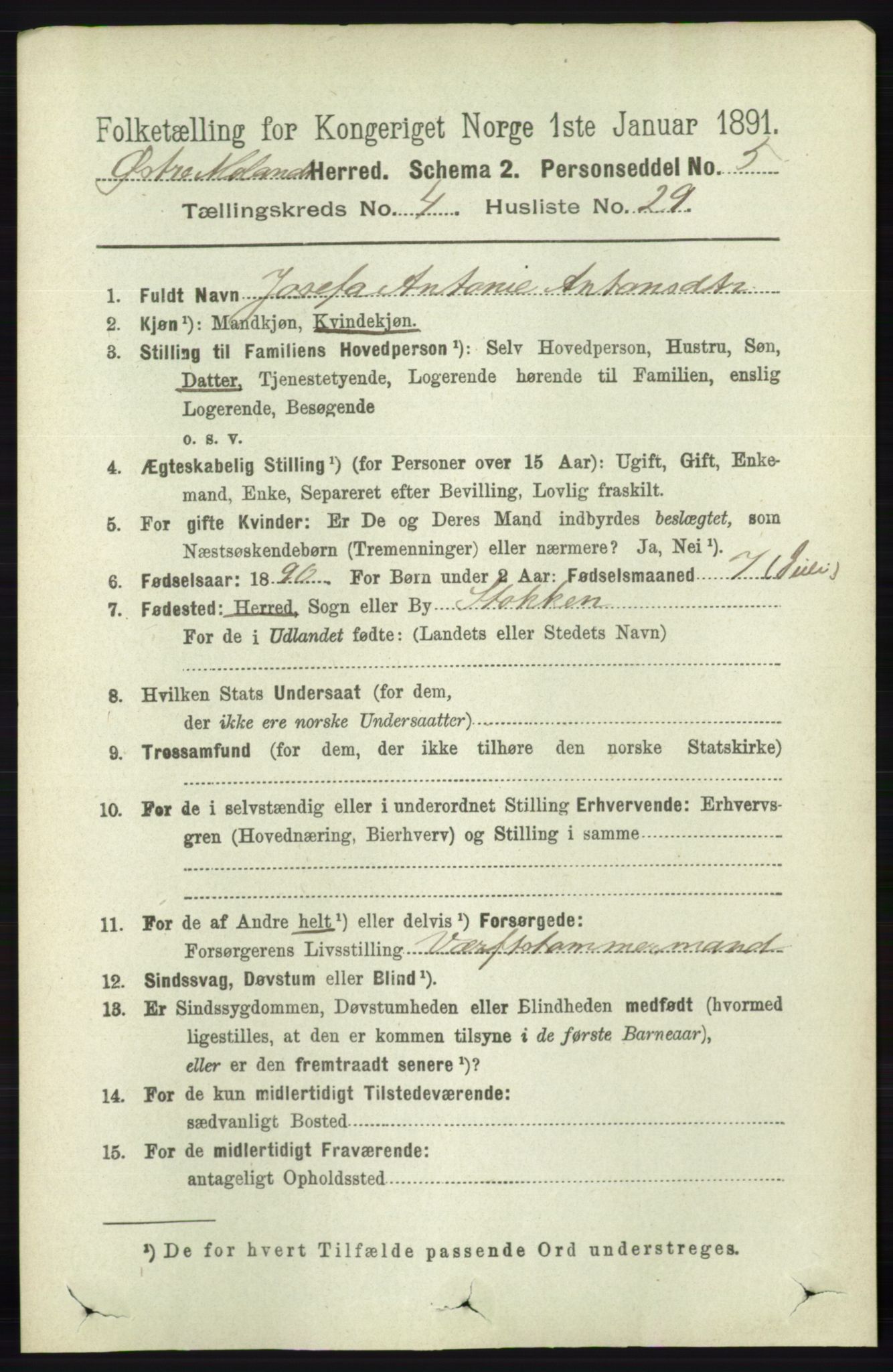 RA, 1891 census for 0918 Austre Moland, 1891, p. 2221
