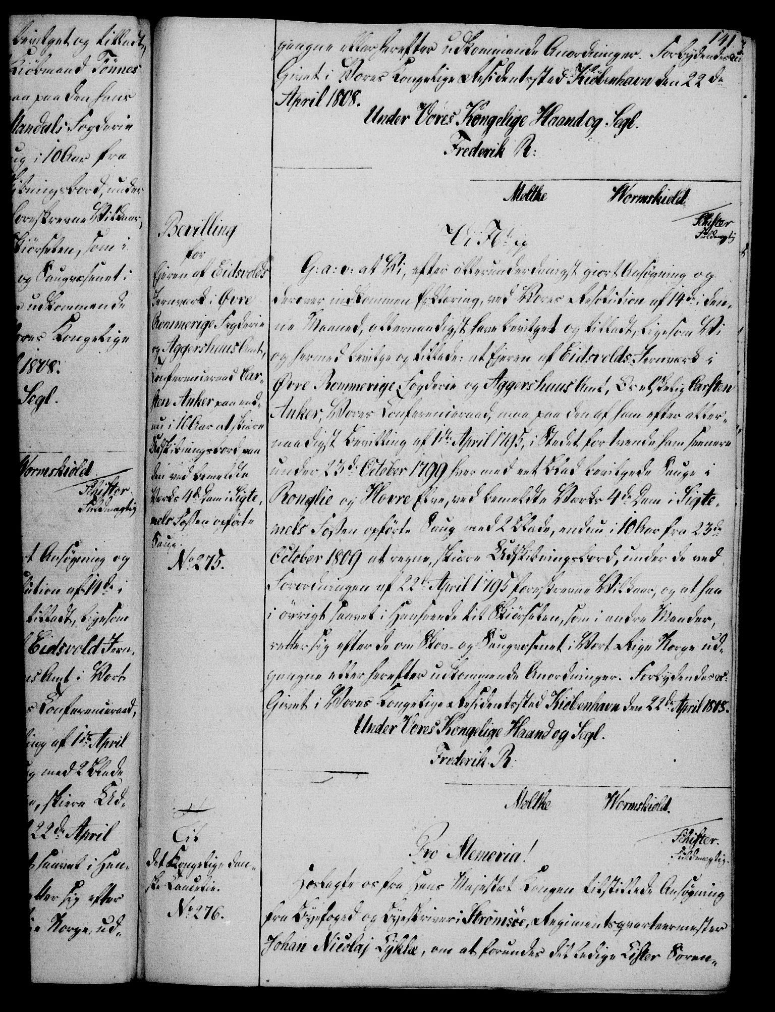 Rentekammeret, Kammerkanselliet, RA/EA-3111/G/Gg/Gga/L0019: Norsk ekspedisjonsprotokoll med register (merket RK 53.19), 1807-1810, p. 141