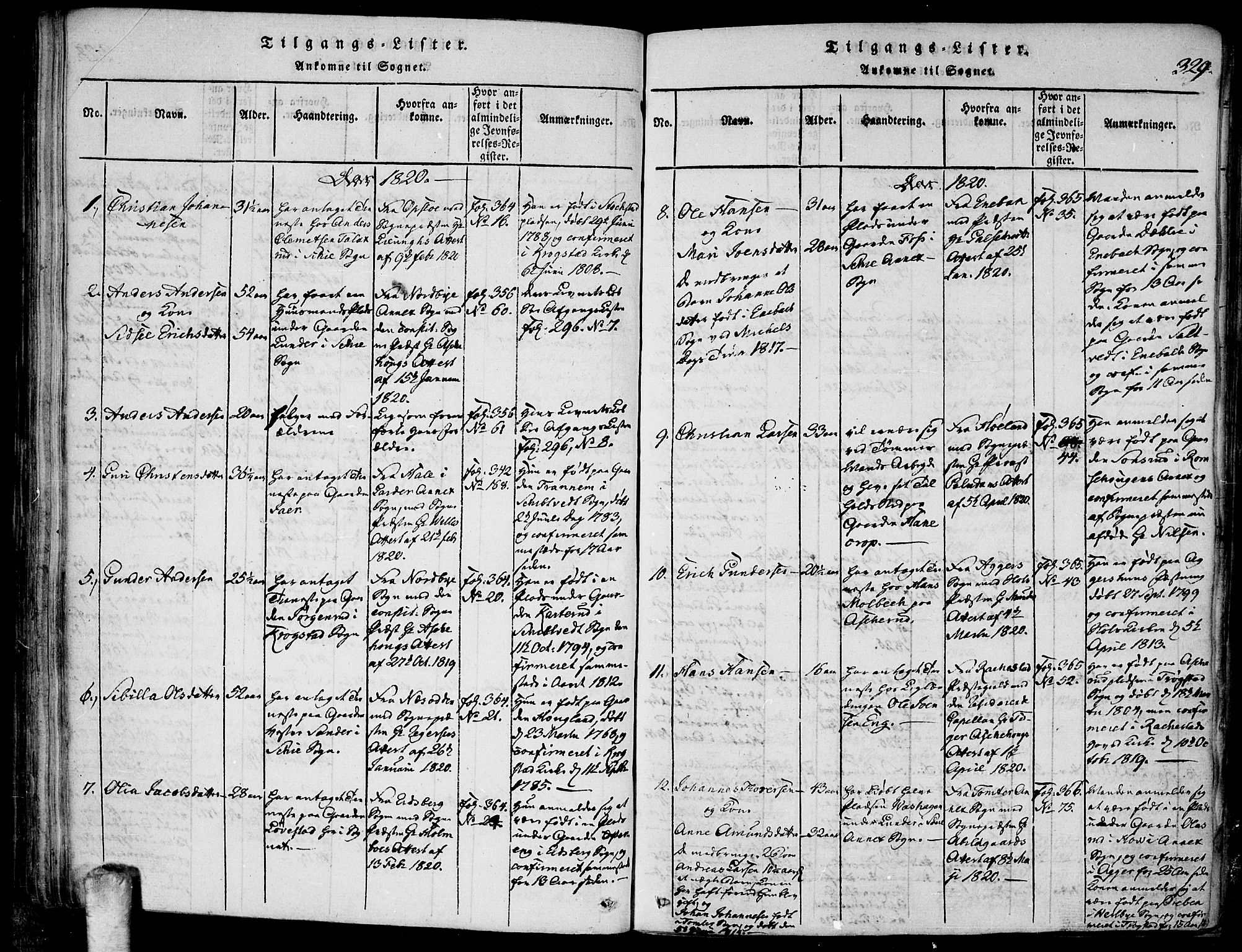 Kråkstad prestekontor Kirkebøker, SAO/A-10125a/F/Fa/L0003: Parish register (official) no. I 3, 1813-1824, p. 329