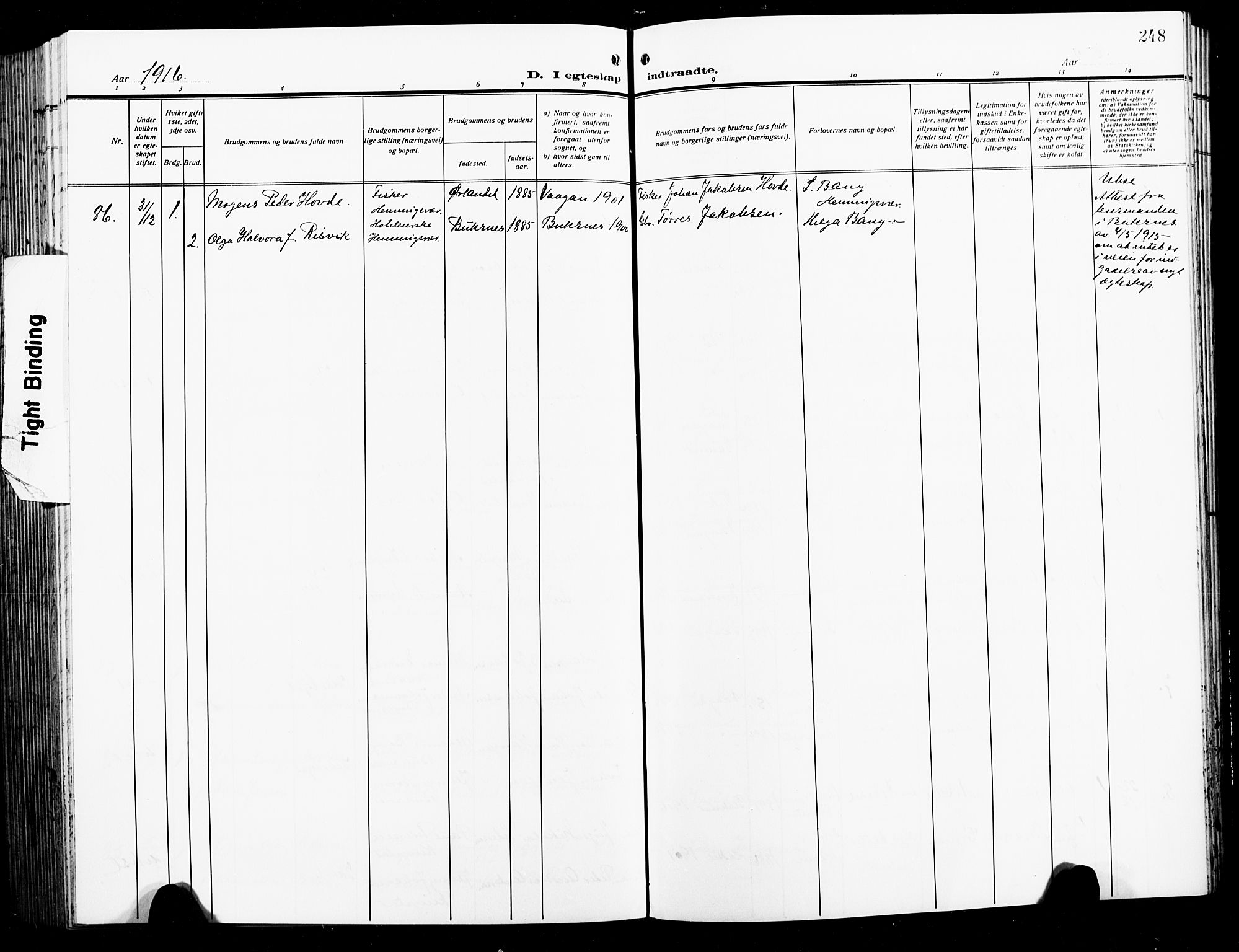 Ministerialprotokoller, klokkerbøker og fødselsregistre - Nordland, AV/SAT-A-1459/874/L1080: Parish register (copy) no. 874C09, 1915-1925, p. 248