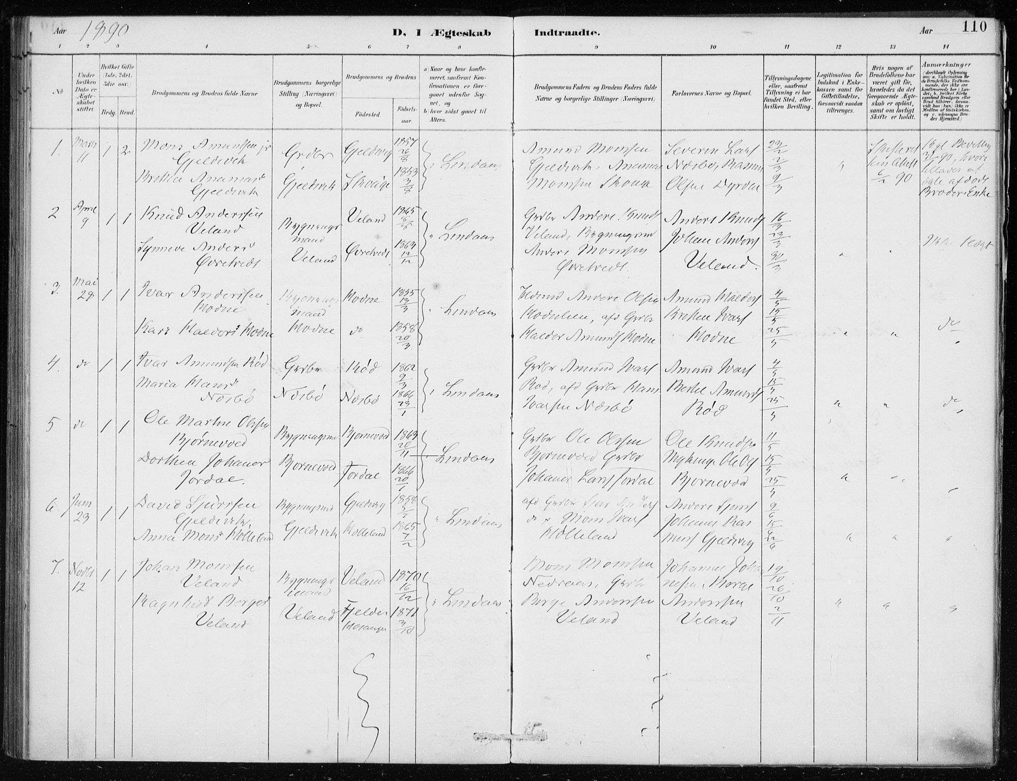 Lindås Sokneprestembete, SAB/A-76701/H/Haa: Parish register (official) no. F  1, 1886-1897, p. 110