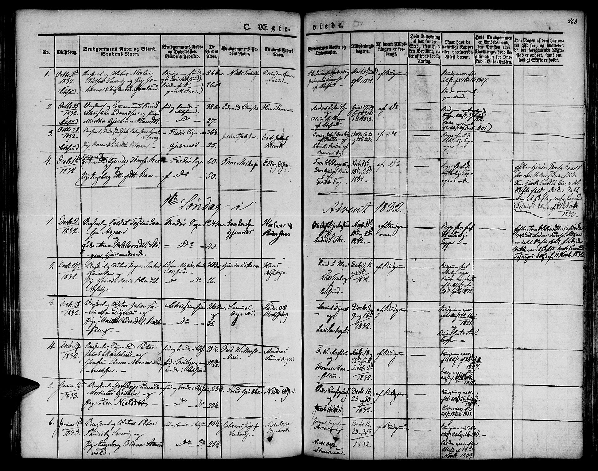 Ministerialprotokoller, klokkerbøker og fødselsregistre - Møre og Romsdal, SAT/A-1454/572/L0843: Parish register (official) no. 572A06, 1832-1842, p. 263