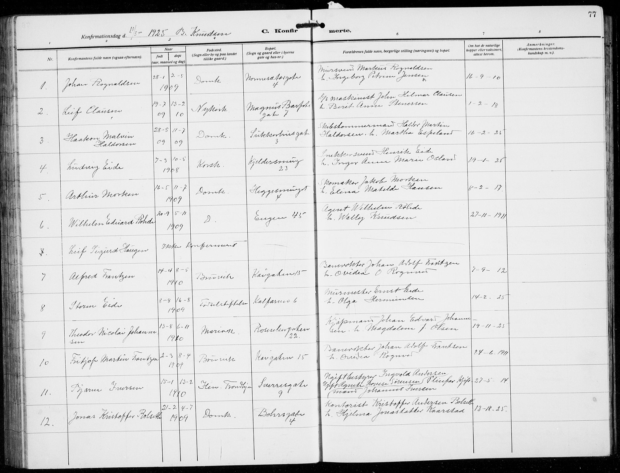 Domkirken sokneprestembete, SAB/A-74801/H/Hab/L0026: Parish register (copy) no. C 6, 1916-1933, p. 77