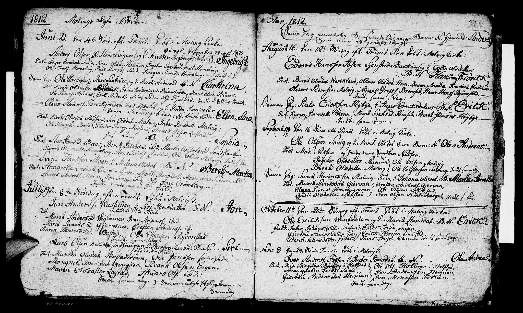Ministerialprotokoller, klokkerbøker og fødselsregistre - Sør-Trøndelag, SAT/A-1456/616/L0419: Parish register (copy) no. 616C02, 1797-1816, p. 37