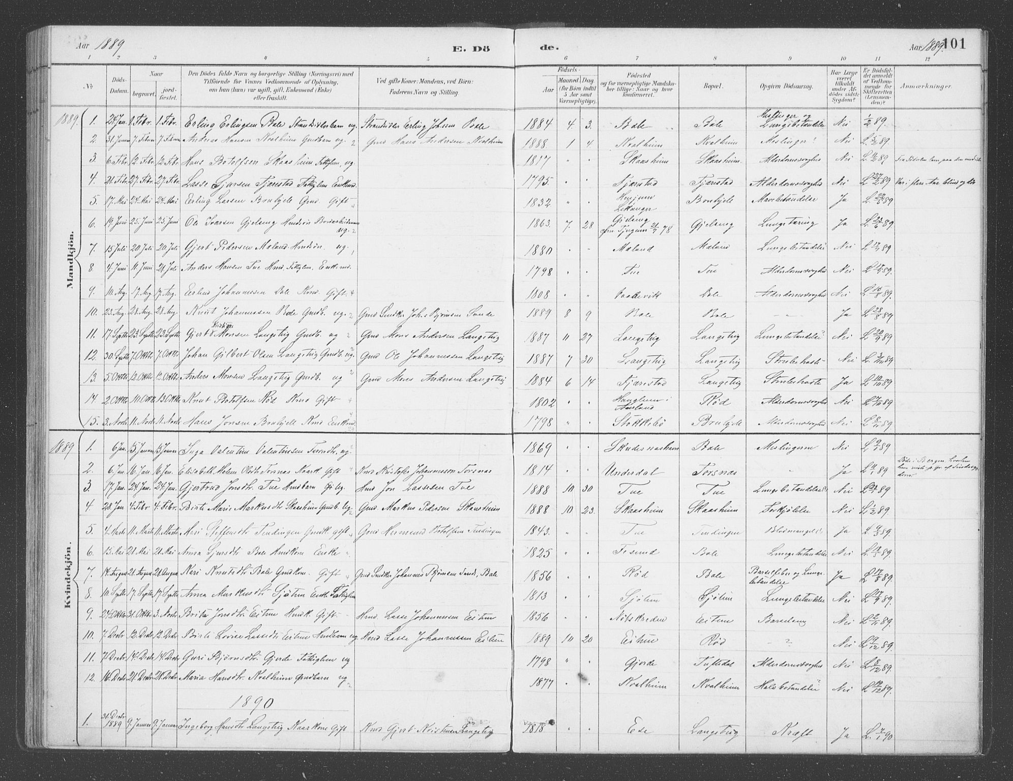 Balestrand sokneprestembete, SAB/A-79601/H/Haa/Haab/L0001: Parish register (official) no. B  1, 1889-1910, p. 101