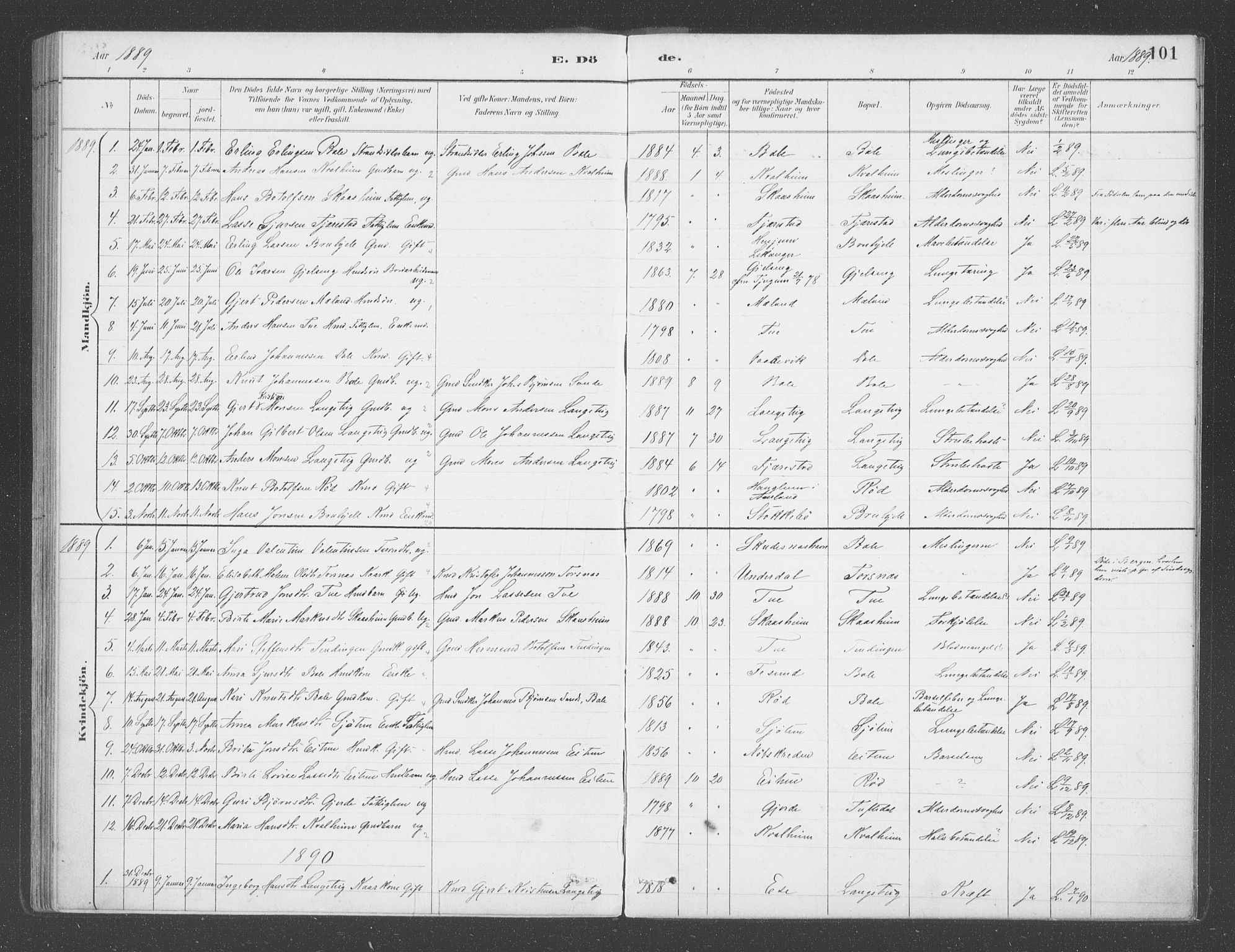 Balestrand sokneprestembete, AV/SAB-A-79601/H/Haa/Haab/L0001: Parish register (official) no. B  1, 1889-1910, p. 101