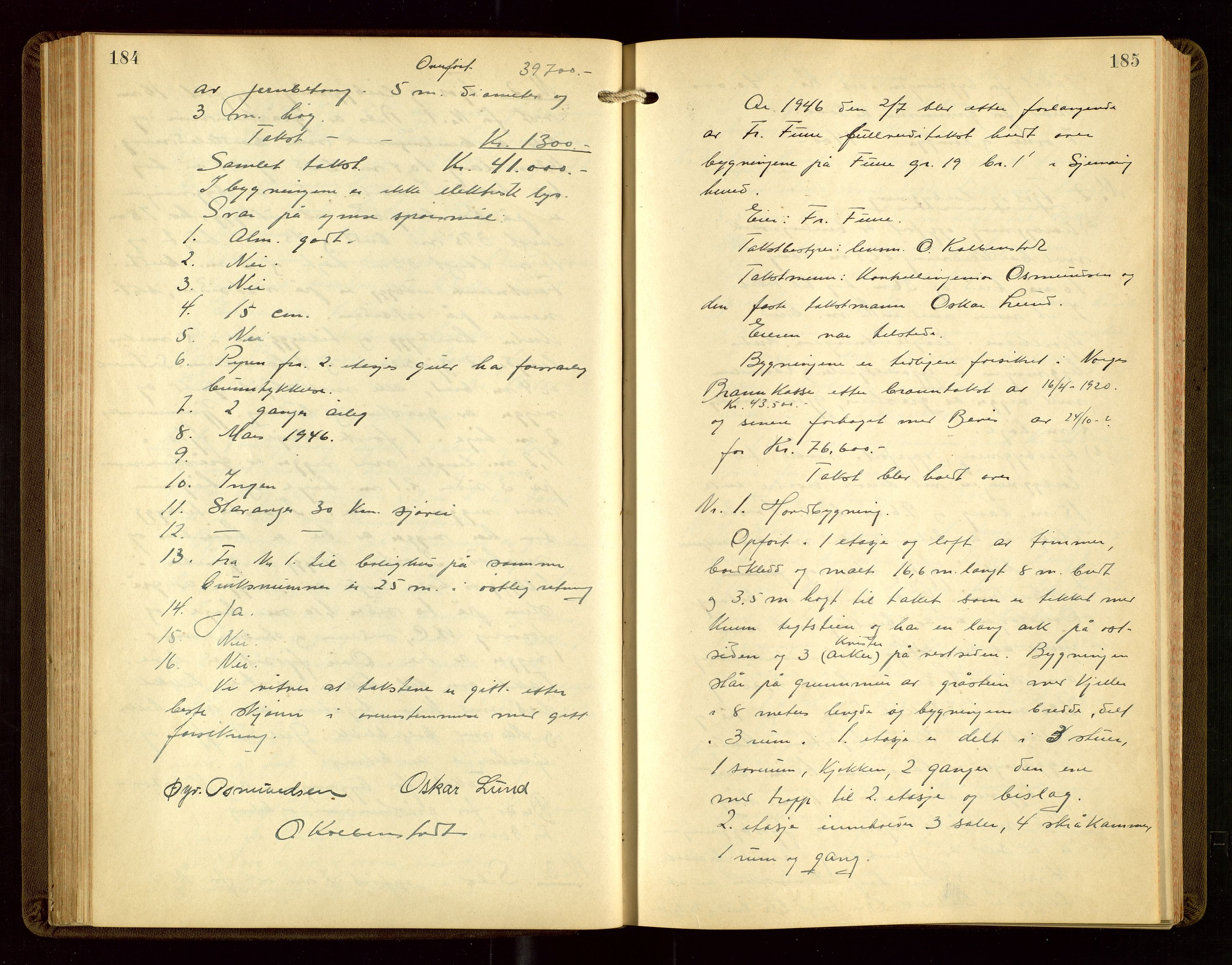 Nedstrand lensmannskontor, AV/SAST-A-100236/Goa/L0002: "Brandtakstprotokoll for lensmannen i Nedstrand", 1922-1955, p. 184-185