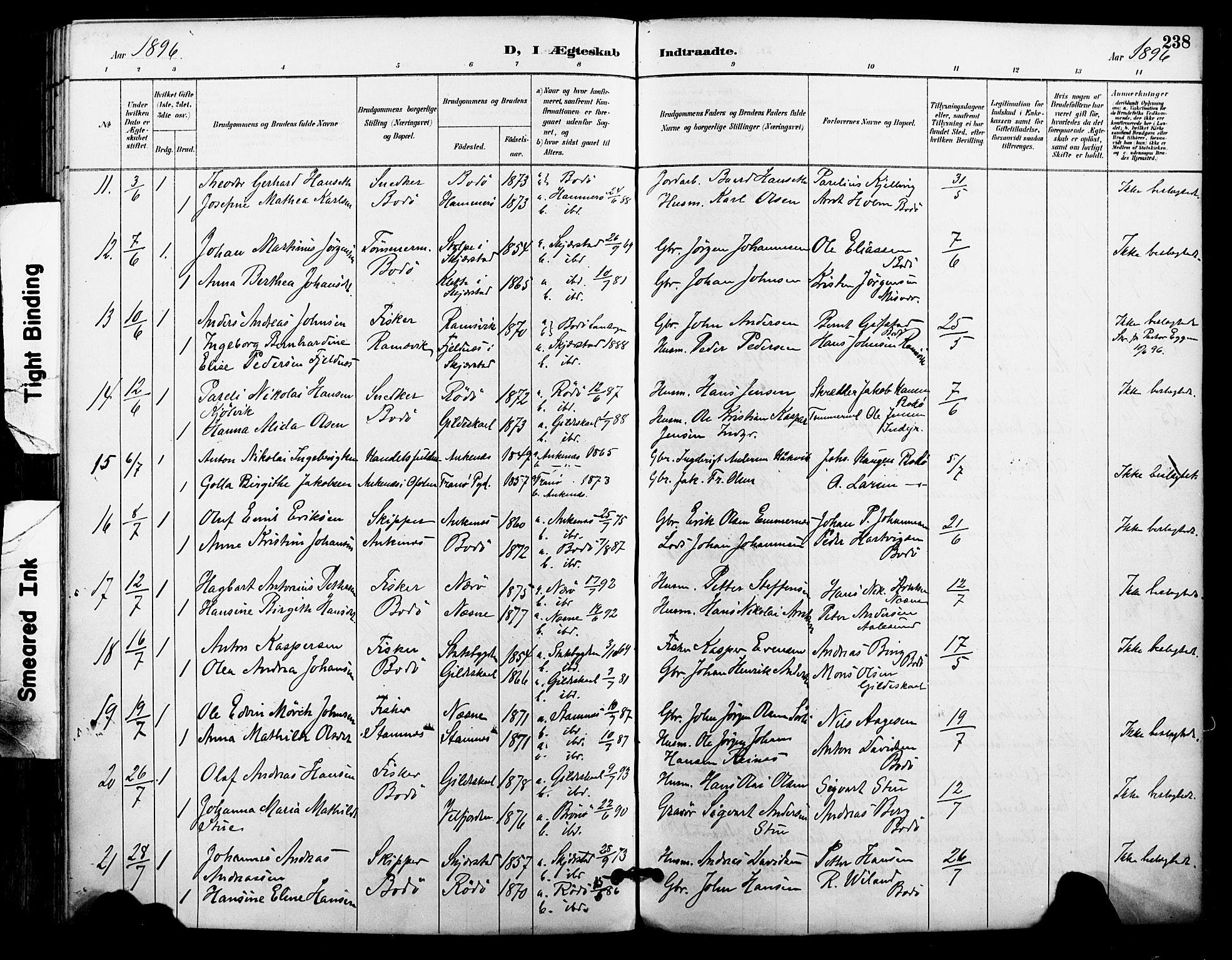 Ministerialprotokoller, klokkerbøker og fødselsregistre - Nordland, AV/SAT-A-1459/801/L0010: Parish register (official) no. 801A10, 1888-1899, p. 238