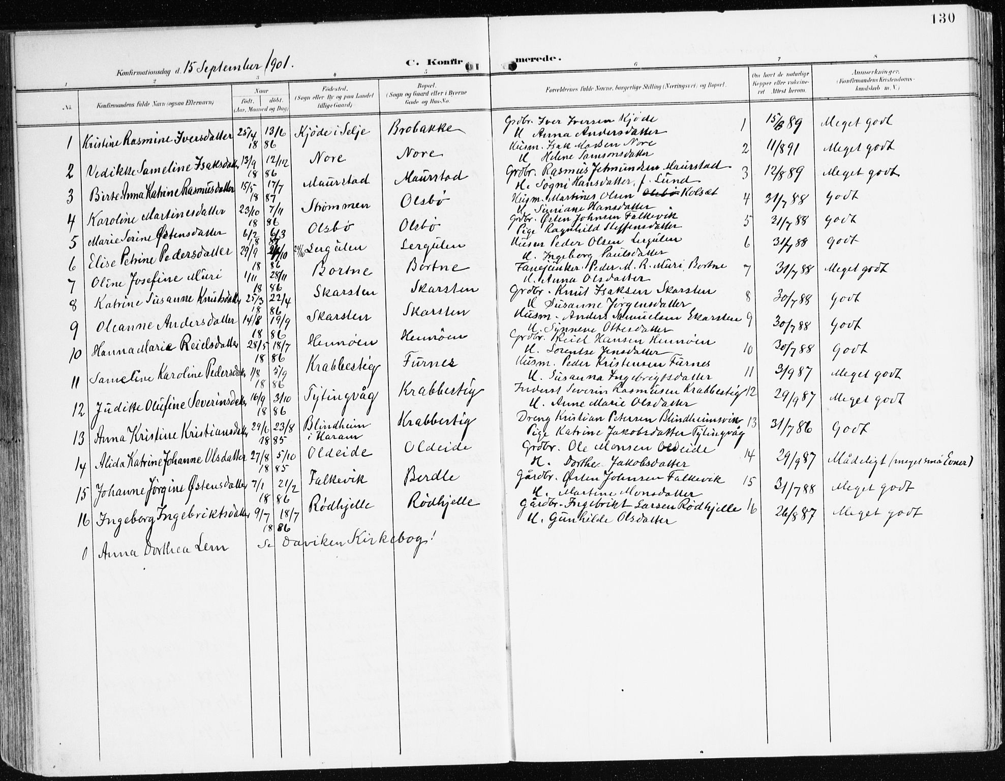 Davik sokneprestembete, AV/SAB-A-79701/H/Haa/Haad/L0002: Parish register (official) no. D 2, 1901-1930, p. 130