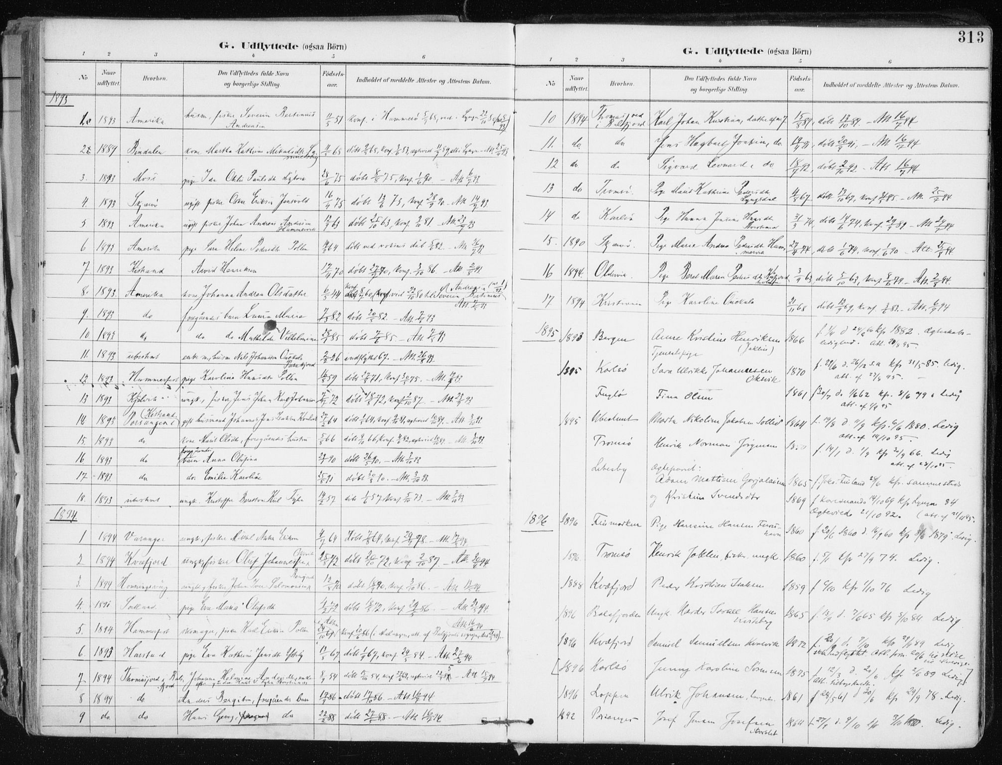 Lyngen sokneprestembete, SATØ/S-1289/H/He/Hea/L0008kirke: Parish register (official) no. 8, 1891-1902, p. 313