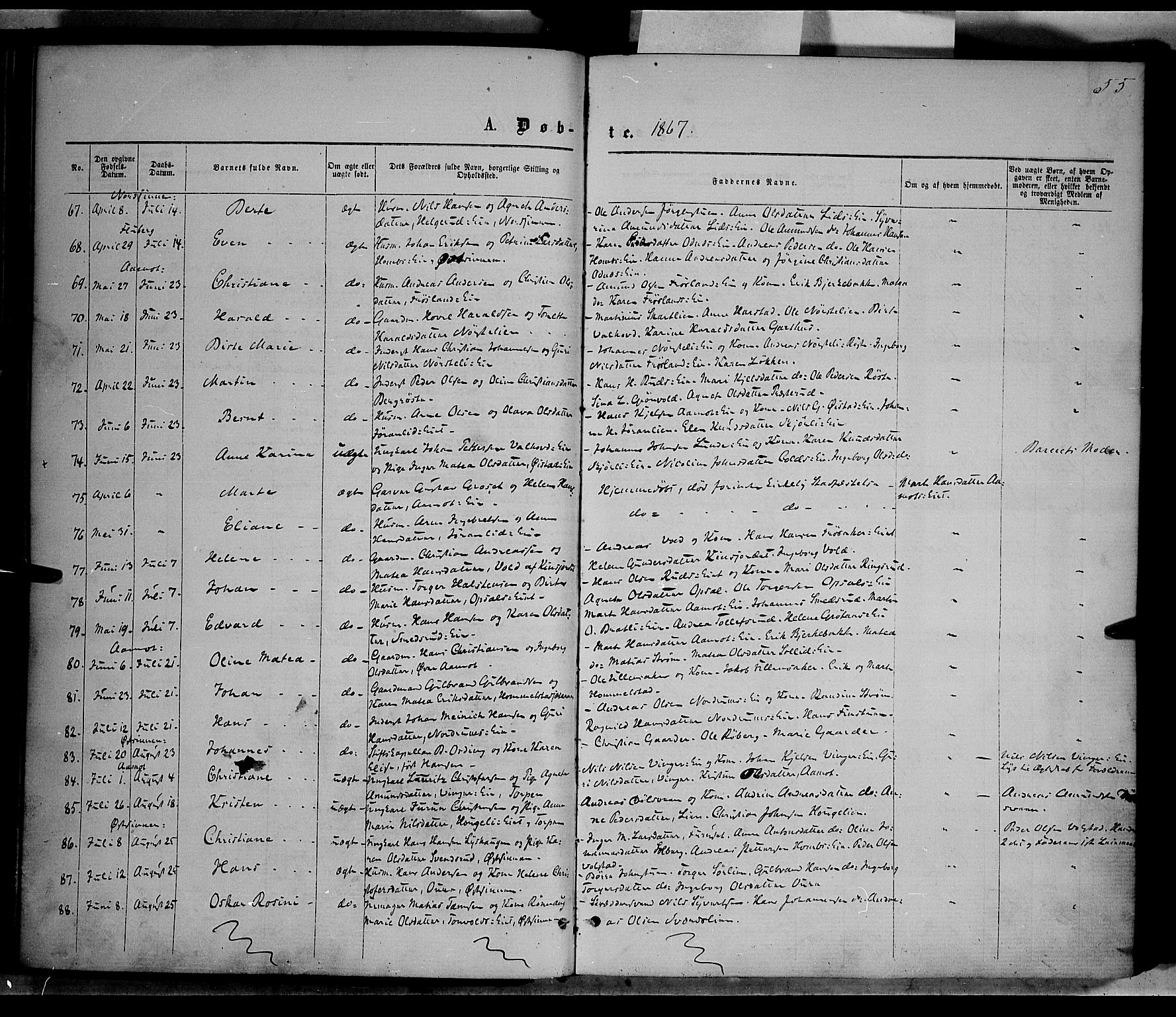 Nordre Land prestekontor, AV/SAH-PREST-124/H/Ha/Haa/L0001: Parish register (official) no. 1, 1860-1871, p. 55