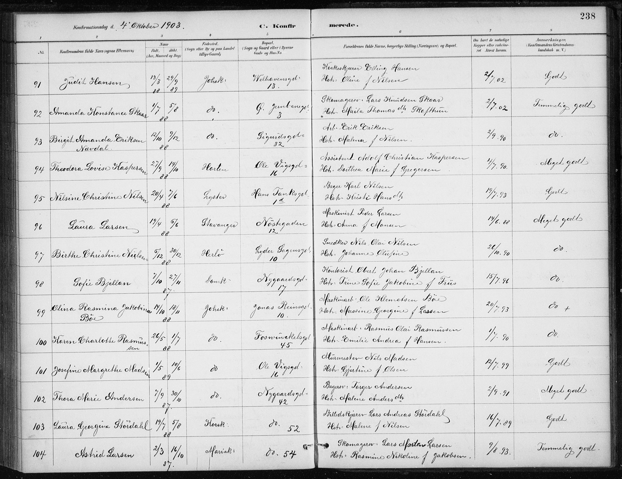 Johanneskirken sokneprestembete, AV/SAB-A-76001/H/Haa/L0008: Parish register (official) no. C 1, 1885-1907, p. 238