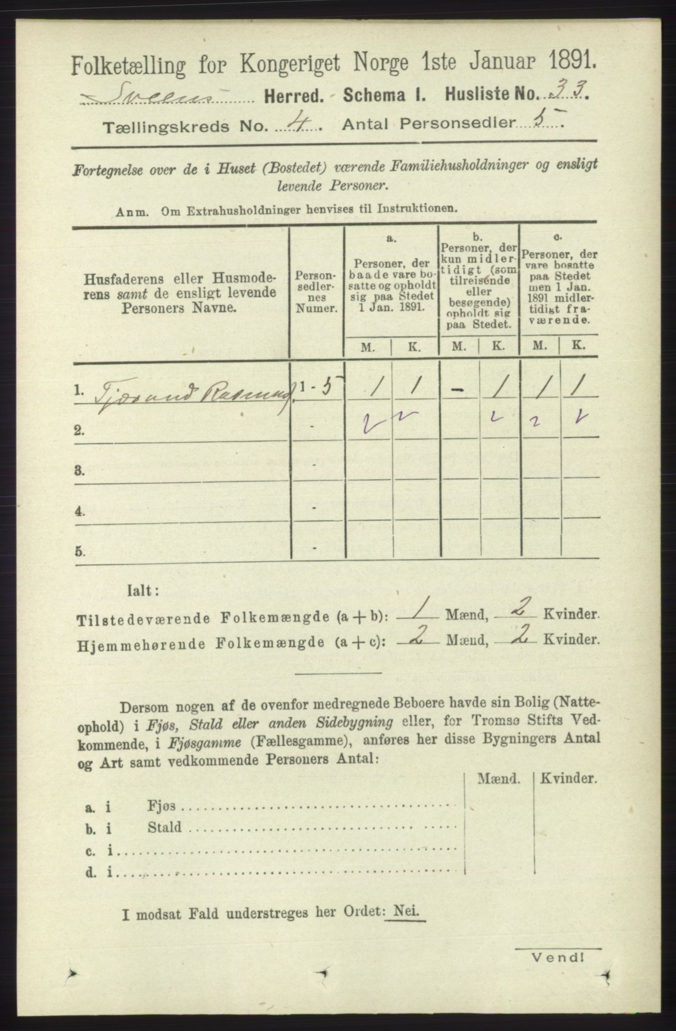 RA, 1891 census for 1216 Sveio, 1891, p. 1126