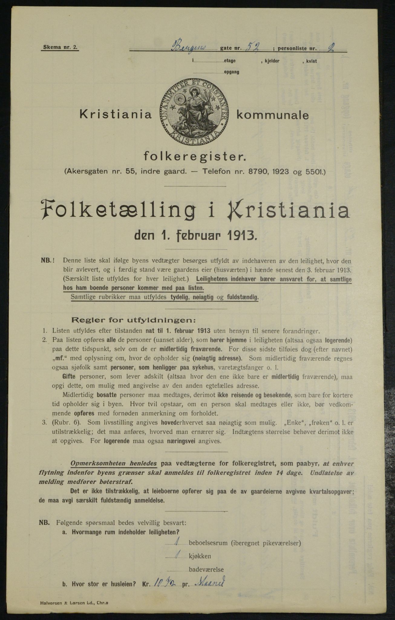 OBA, Municipal Census 1913 for Kristiania, 1913, p. 3848