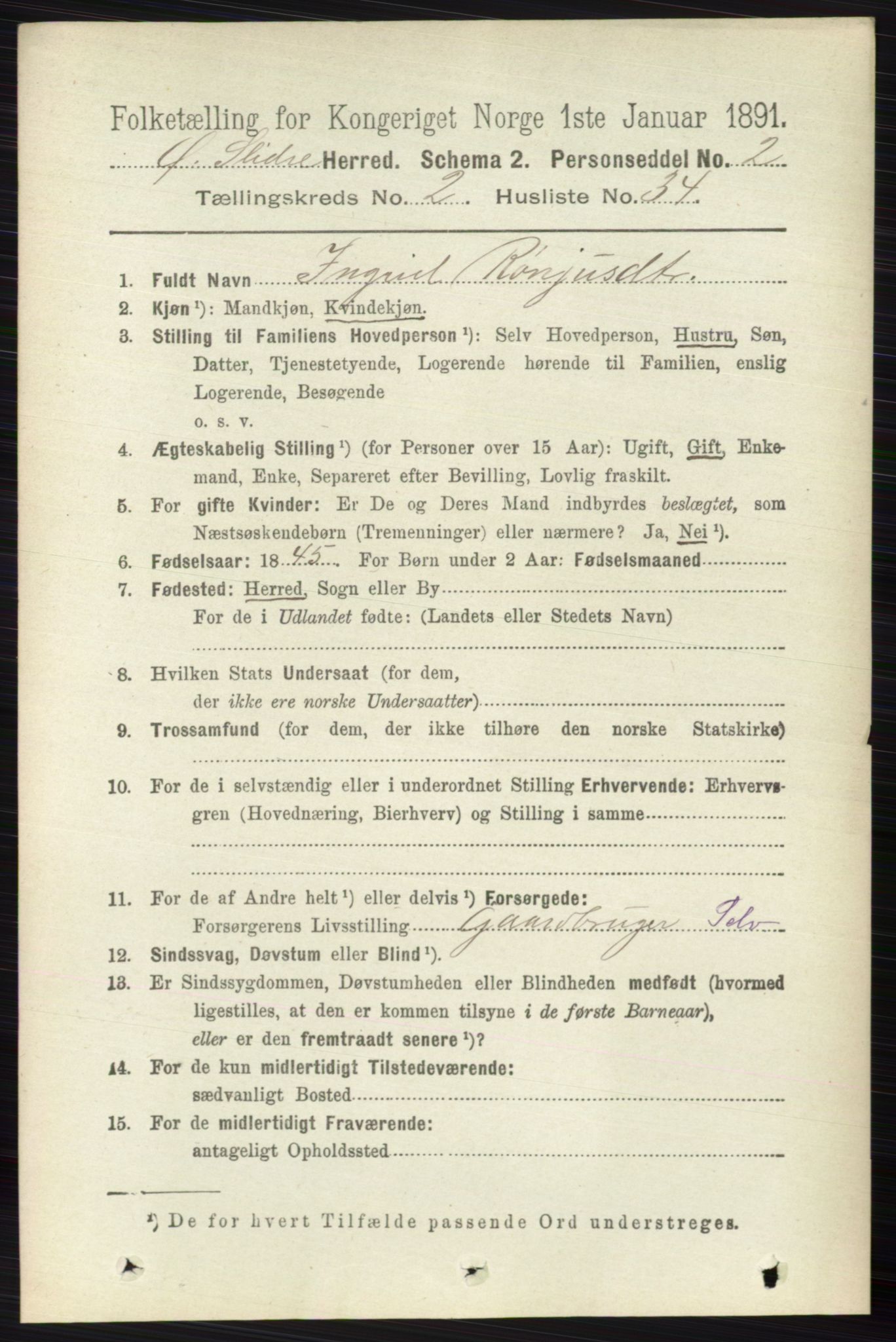 RA, 1891 census for 0544 Øystre Slidre, 1891, p. 435