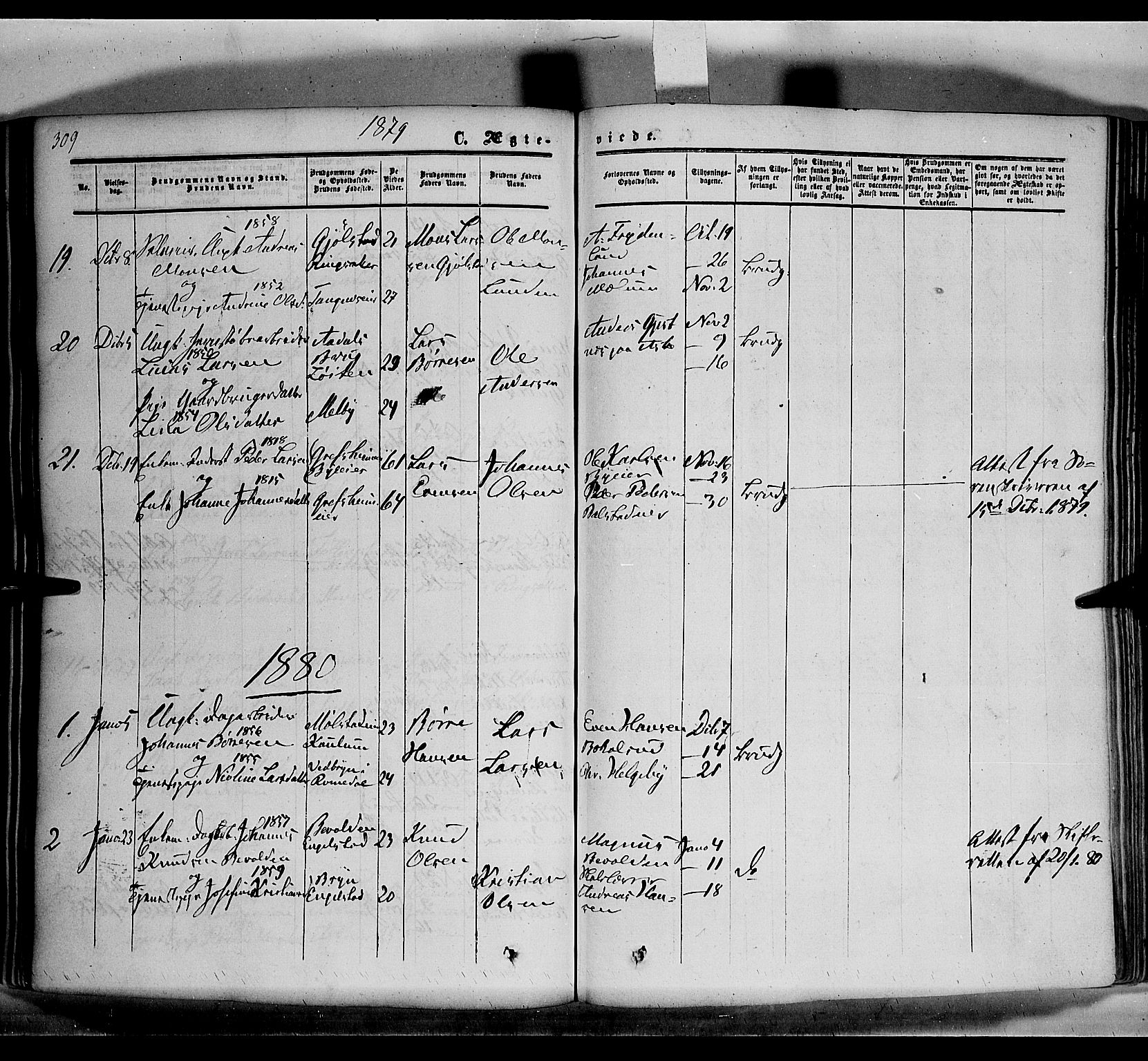 Nes prestekontor, Hedmark, SAH/PREST-020/K/Ka/L0004: Parish register (official) no. 4, 1852-1886, p. 309