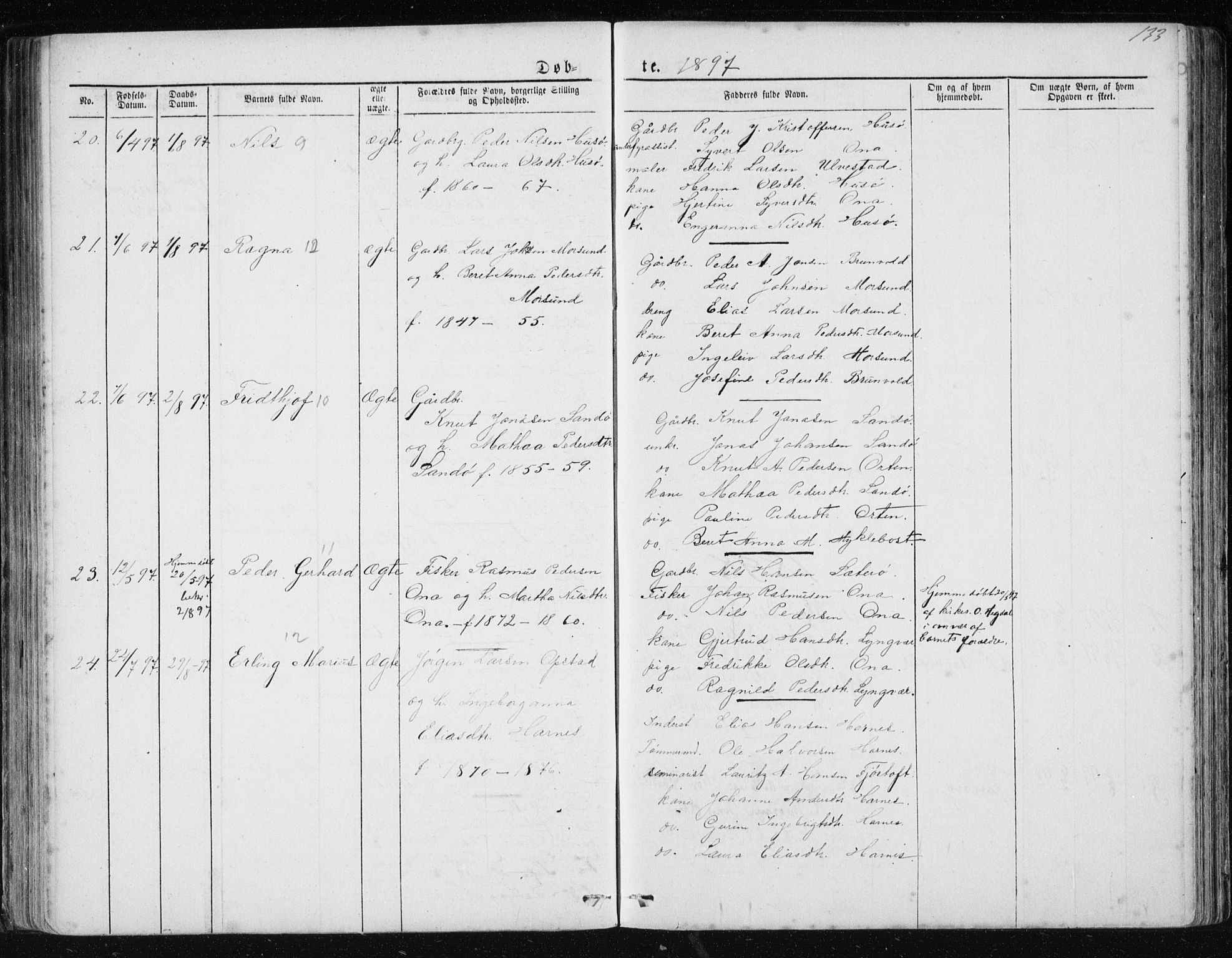 Ministerialprotokoller, klokkerbøker og fødselsregistre - Møre og Romsdal, AV/SAT-A-1454/561/L0732: Parish register (copy) no. 561C02, 1867-1900, p. 133