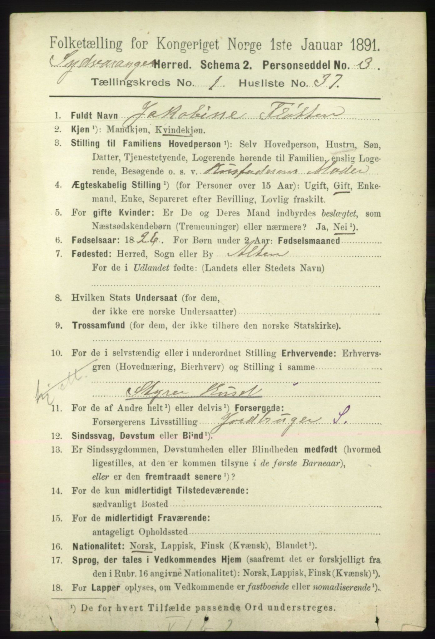 RA, 1891 census for 2030 Sør-Varanger, 1891, p. 349