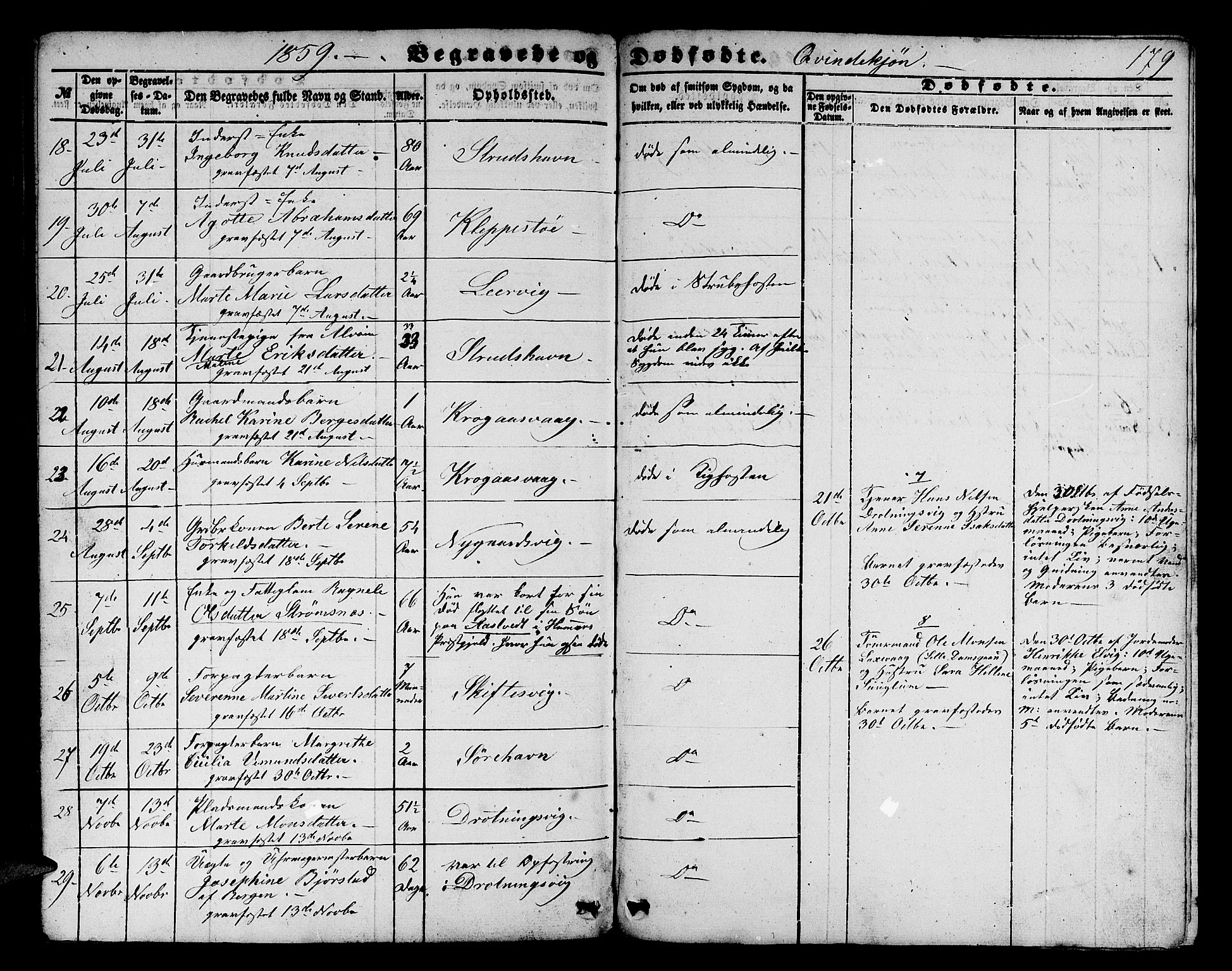 Askøy Sokneprestembete, AV/SAB-A-74101/H/Ha/Hab/Haba/L0004: Parish register (copy) no. A 4, 1852-1864, p. 179