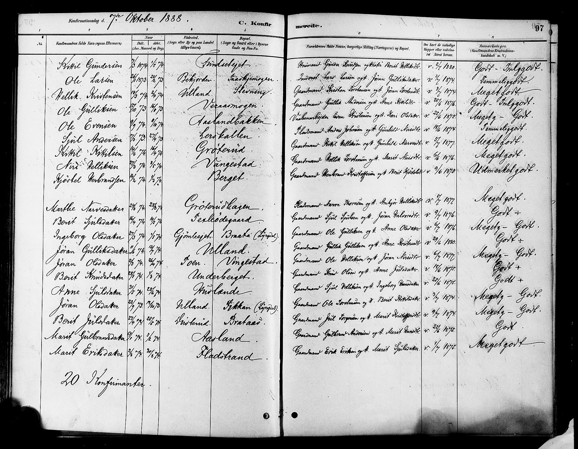 Flesberg kirkebøker, SAKO/A-18/F/Fa/L0008: Parish register (official) no. I 8, 1879-1899, p. 97