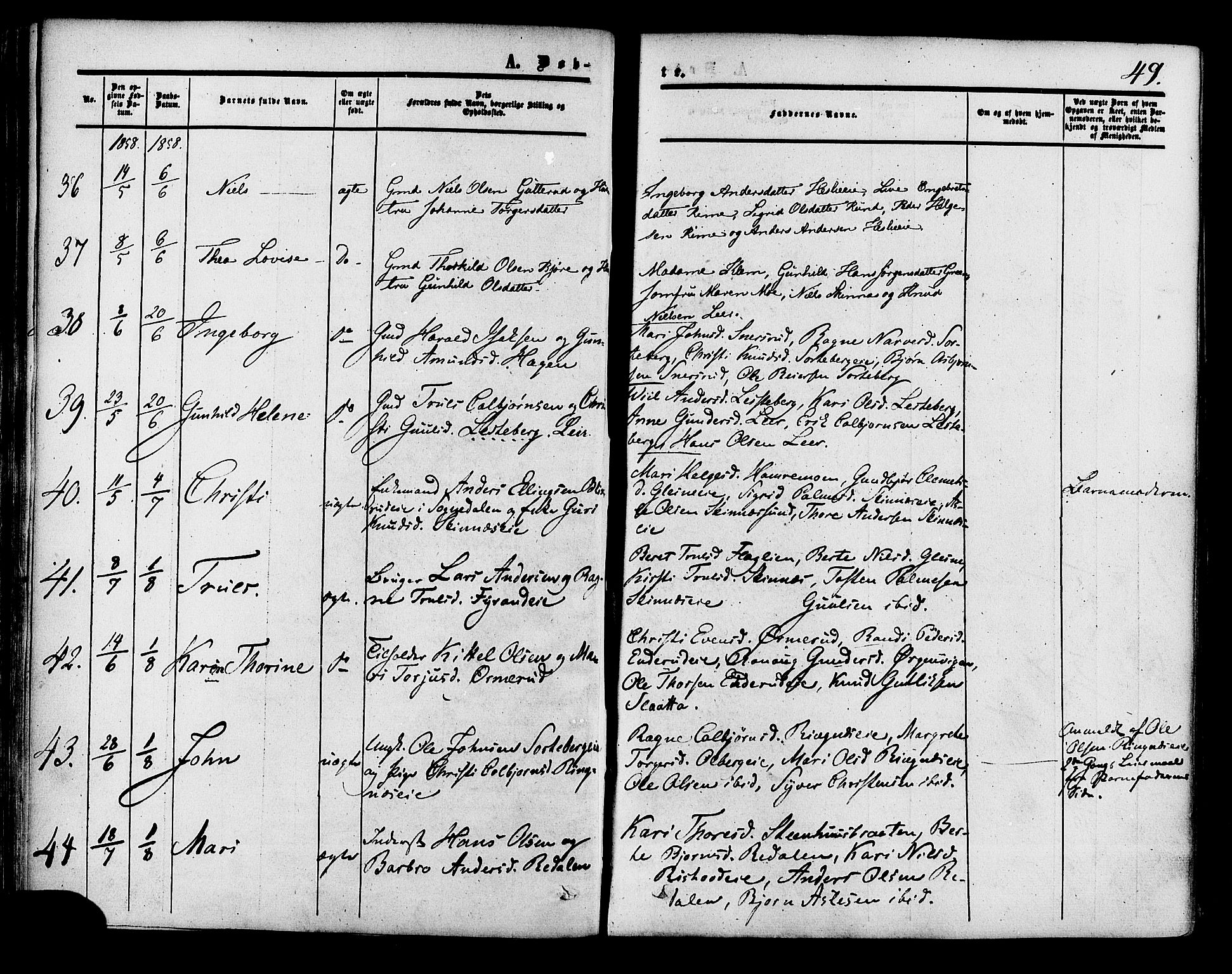 Krødsherad kirkebøker, SAKO/A-19/F/Fa/L0003: Parish register (official) no. 3, 1851-1872, p. 49