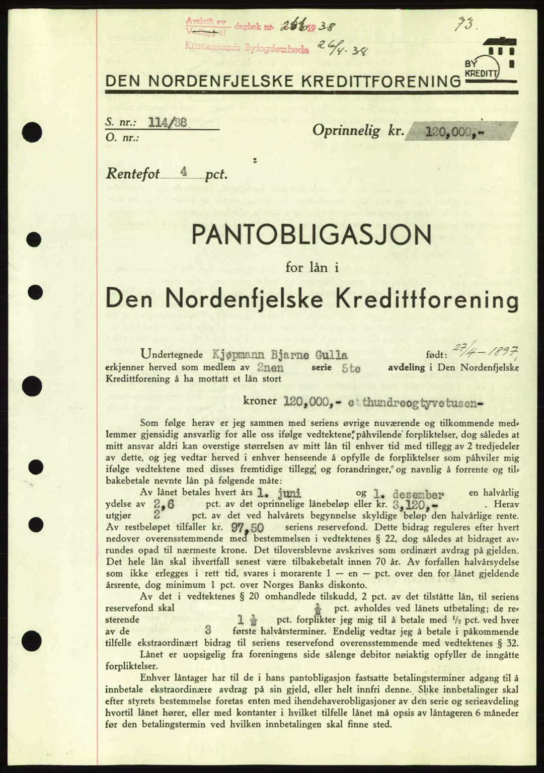 Kristiansund byfogd, SAT/A-4587/A/27: Mortgage book no. 31, 1938-1939, Diary no: : 266/1938