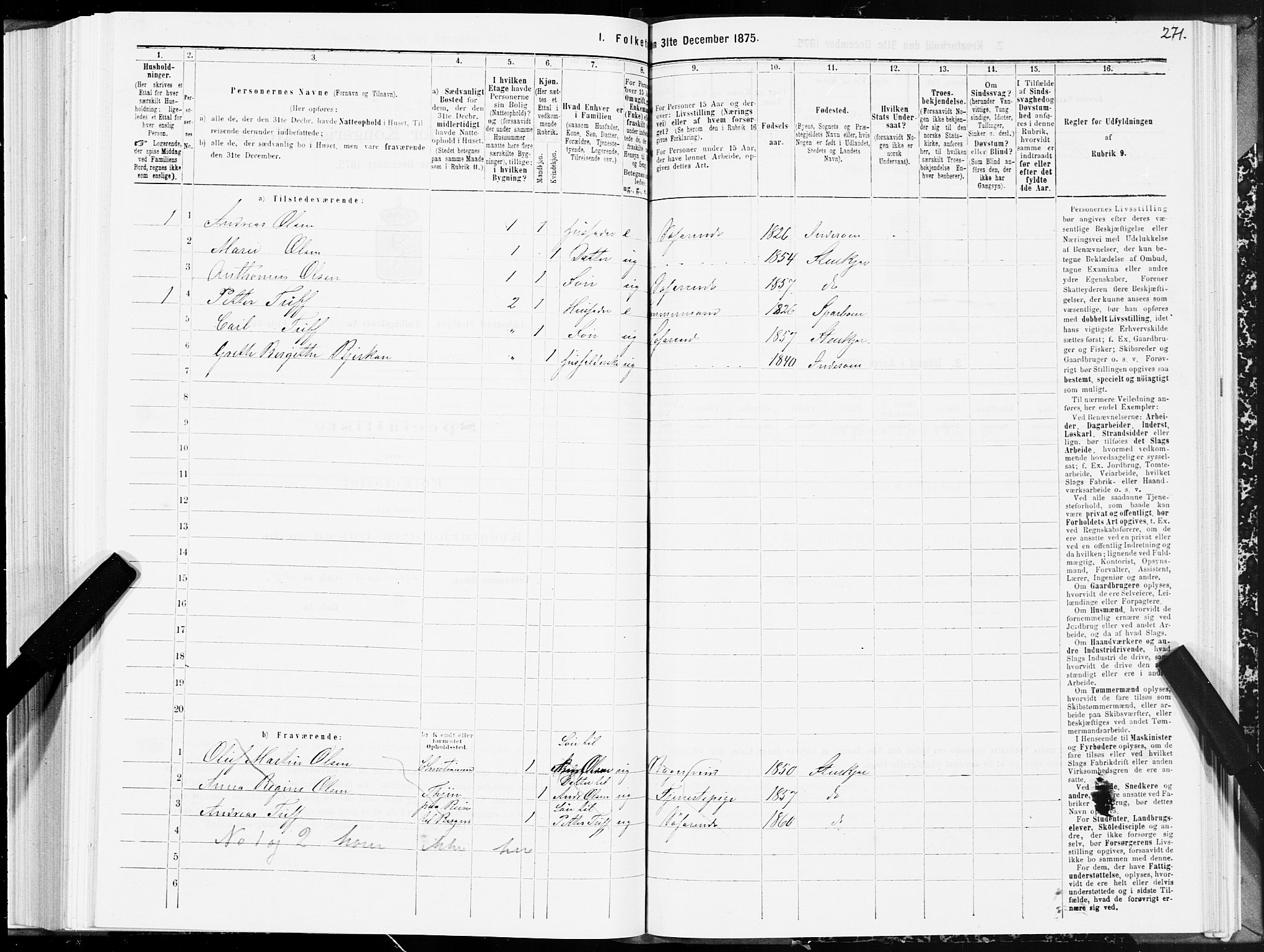 SAT, 1875 census for 1702B Steinkjer/Steinkjer, 1875, p. 271