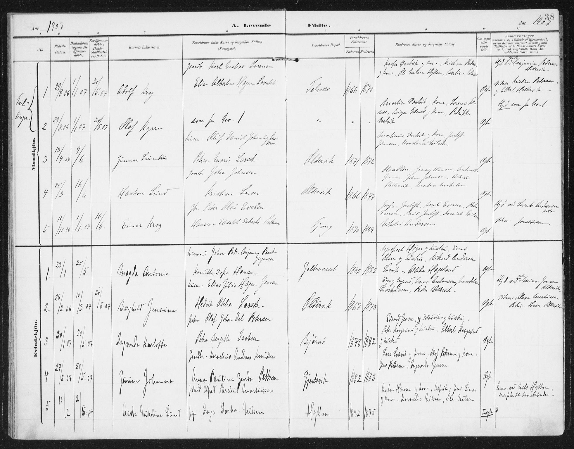 Ministerialprotokoller, klokkerbøker og fødselsregistre - Nordland, AV/SAT-A-1459/841/L0612: Parish register (official) no. 841A15, 1902-1910, p. 38