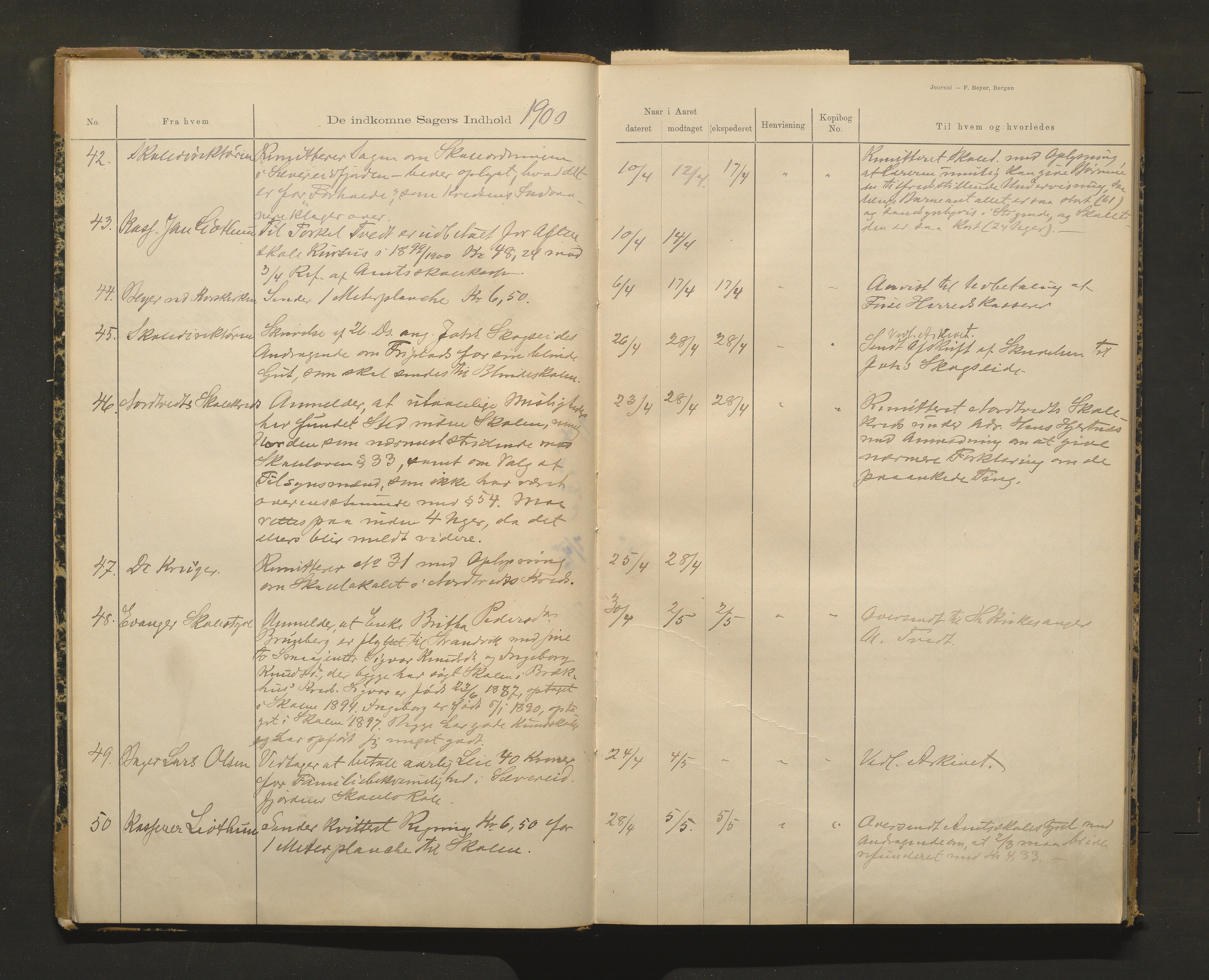Fusa kommune. Skulestyret, IKAH/1241-211/C/Cb/L0001: Postjournal for Fusa skulestyre , 1900-1911