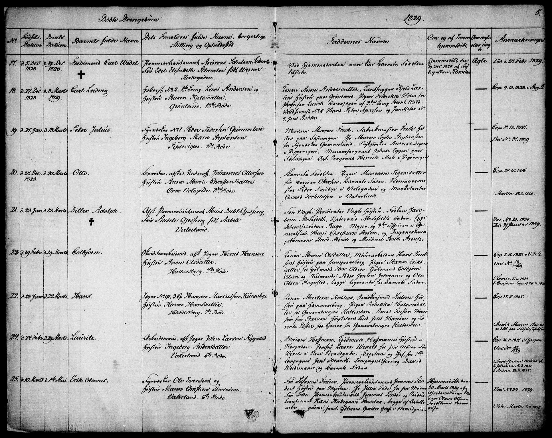 Garnisonsmenigheten Kirkebøker, AV/SAO-A-10846/F/Fa/L0006: Parish register (official) no. 6, 1828-1841, p. 5