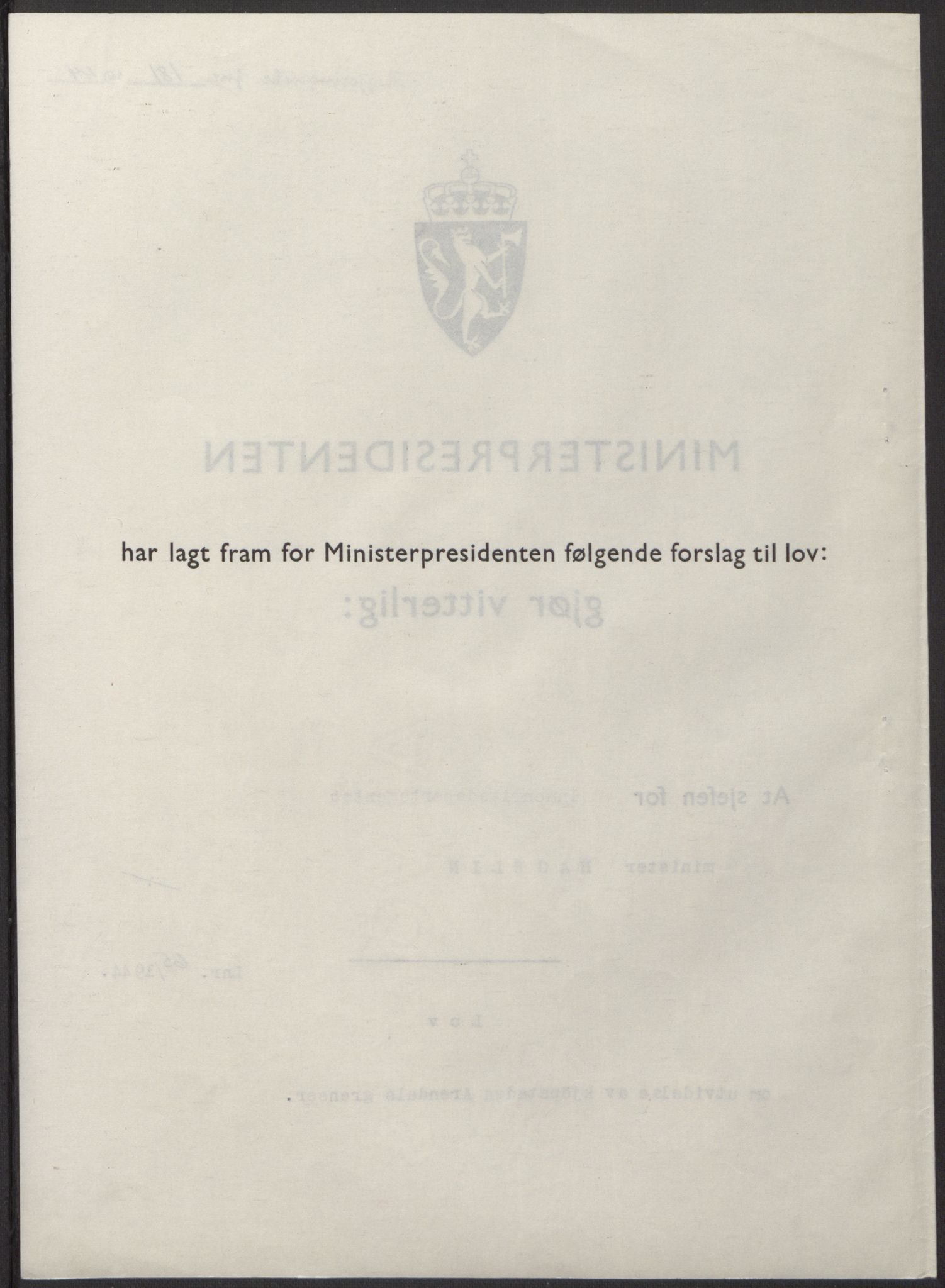 NS-administrasjonen 1940-1945 (Statsrådsekretariatet, de kommisariske statsråder mm), RA/S-4279/D/Db/L0100: Lover, 1944, p. 308