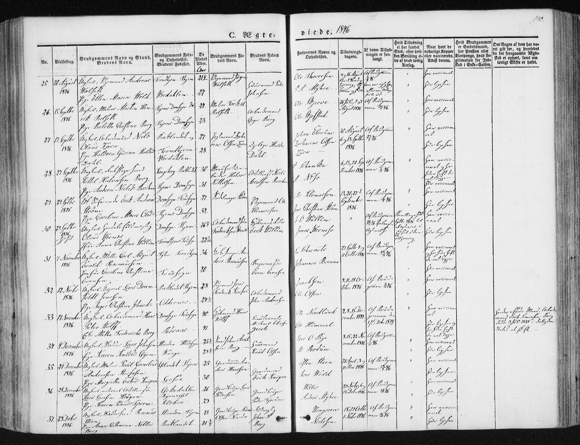 Ministerialprotokoller, klokkerbøker og fødselsregistre - Sør-Trøndelag, SAT/A-1456/602/L0110: Parish register (official) no. 602A08, 1840-1854, p. 190
